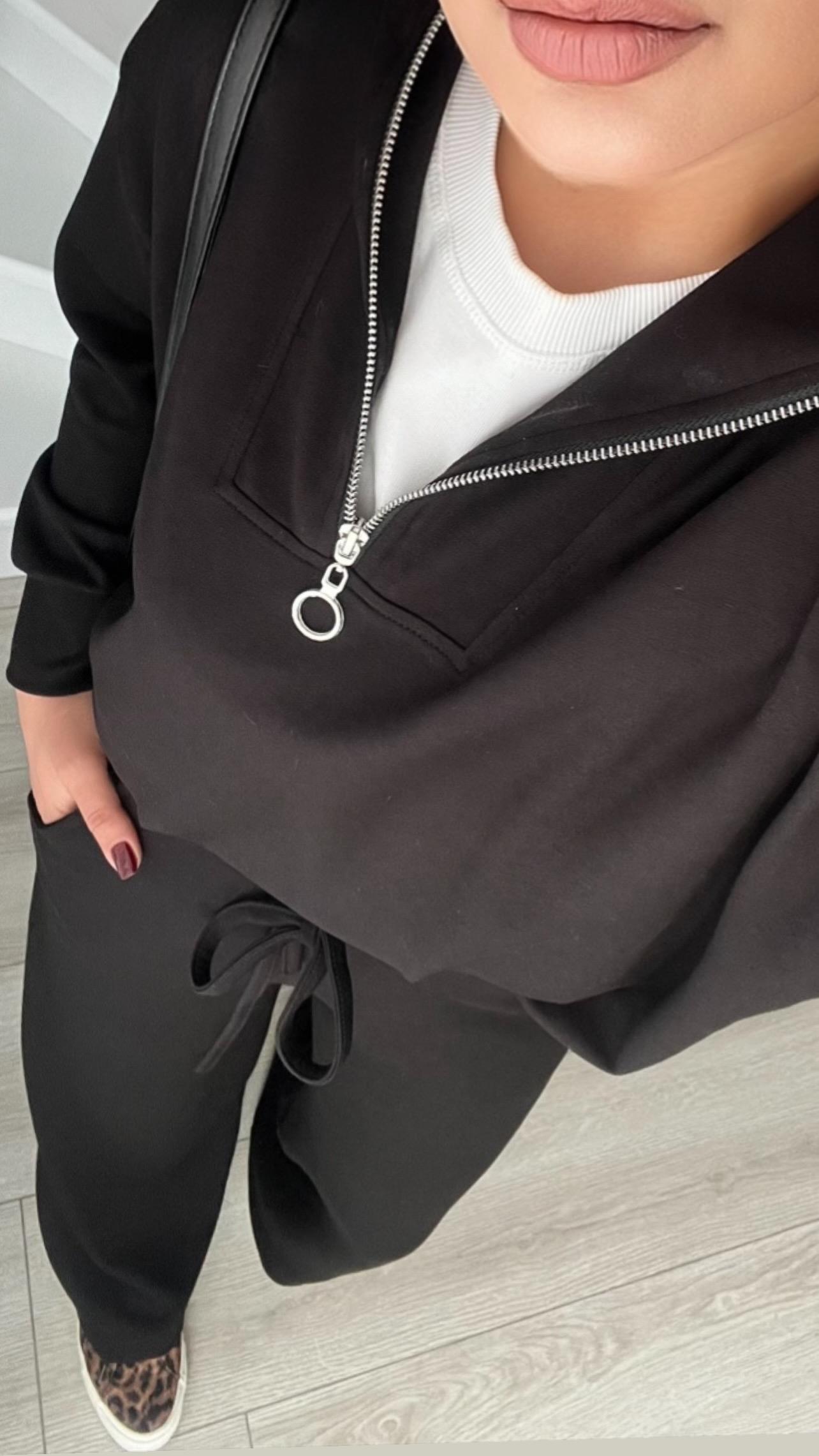 Black Modal Fabric Half-Zip Suit