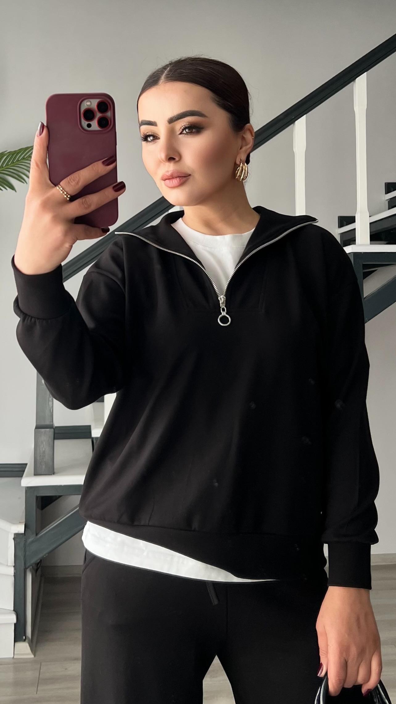 Black Modal Fabric Half-Zip Suit
