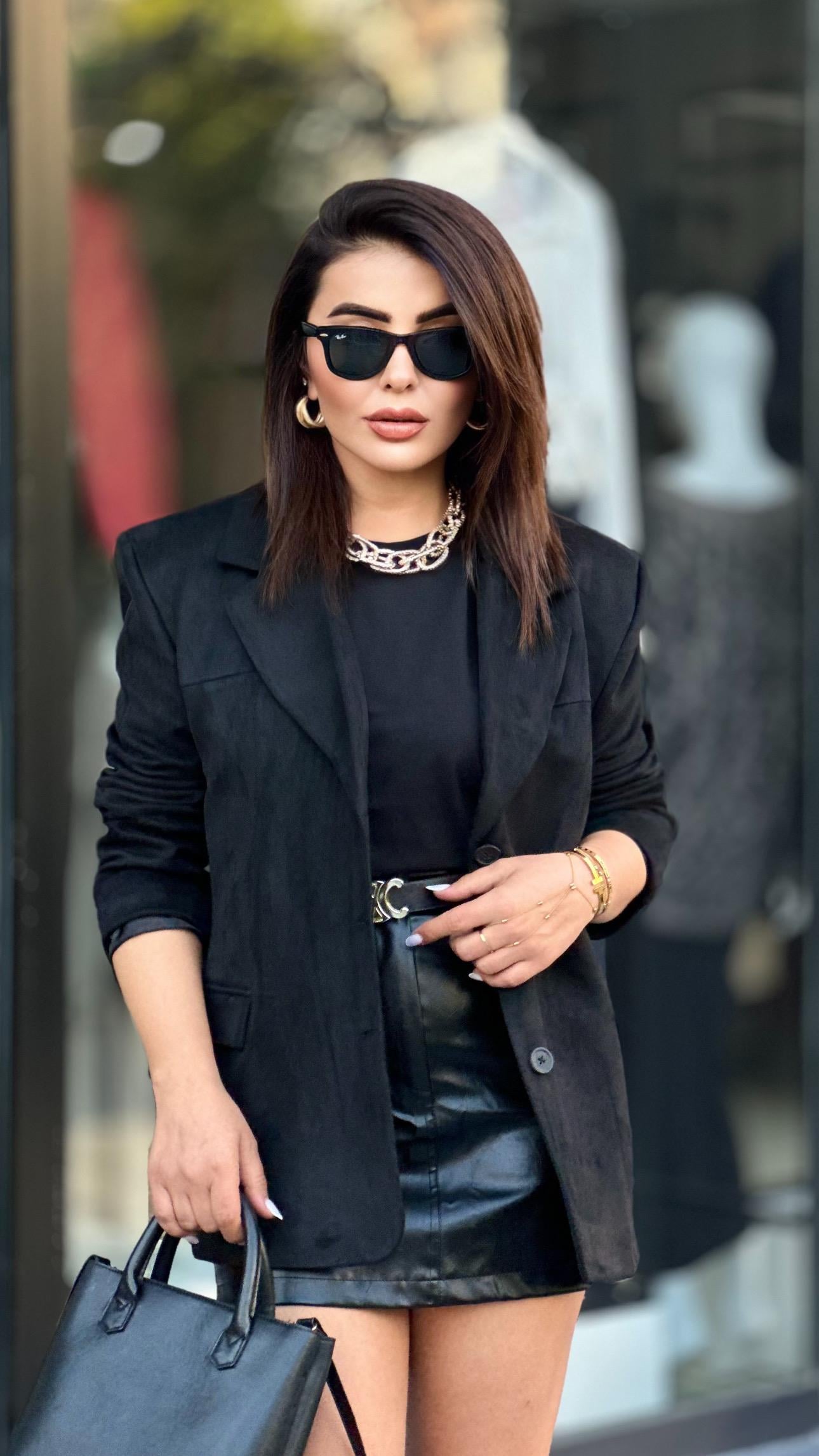 Siyah Nubuk Oversize Blazer Ceket