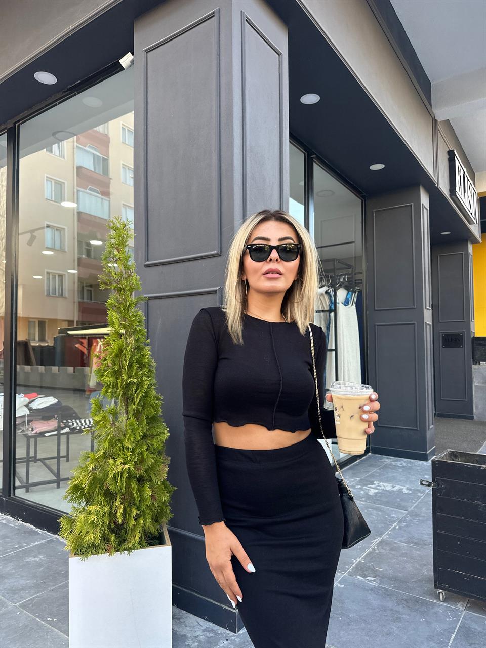 Black Semi-Transparent Blouse with Front Trim