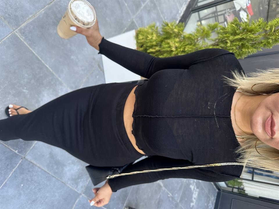 Black Semi-Transparent Blouse with Front Trim