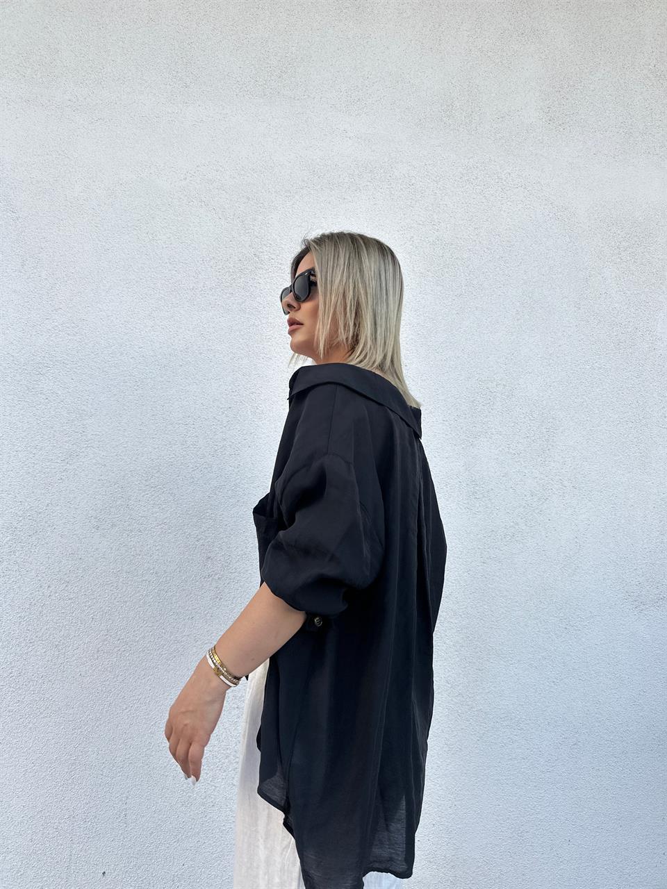 Black Oversize Tencel Shirt