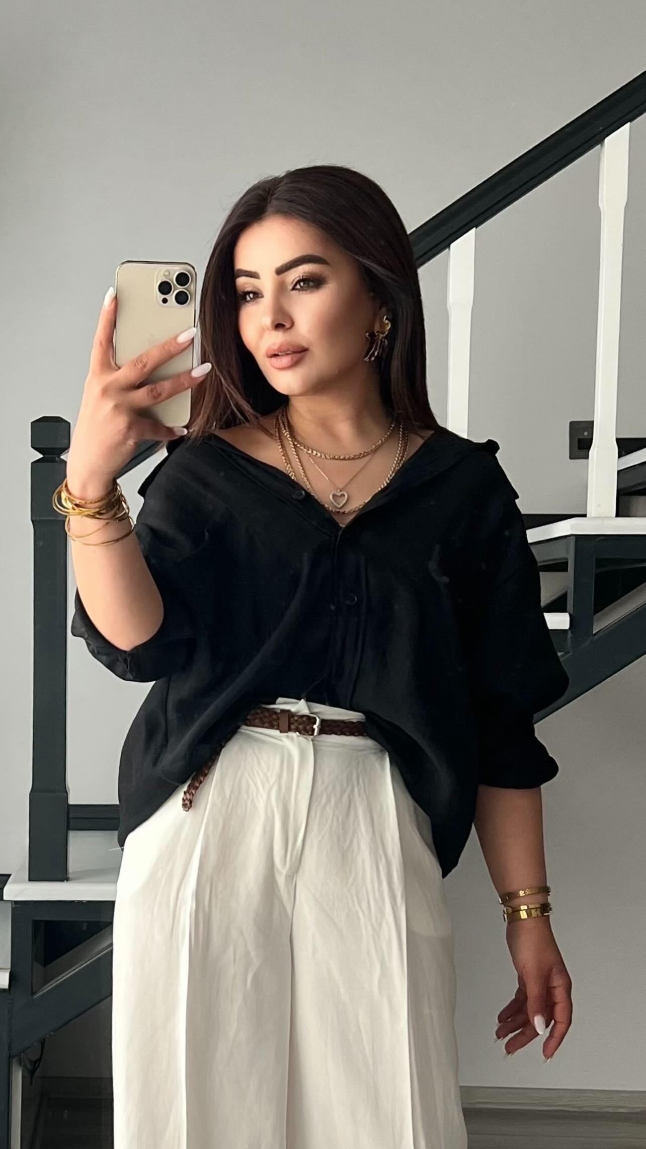 Siyah Oversize Tensel Gömlek