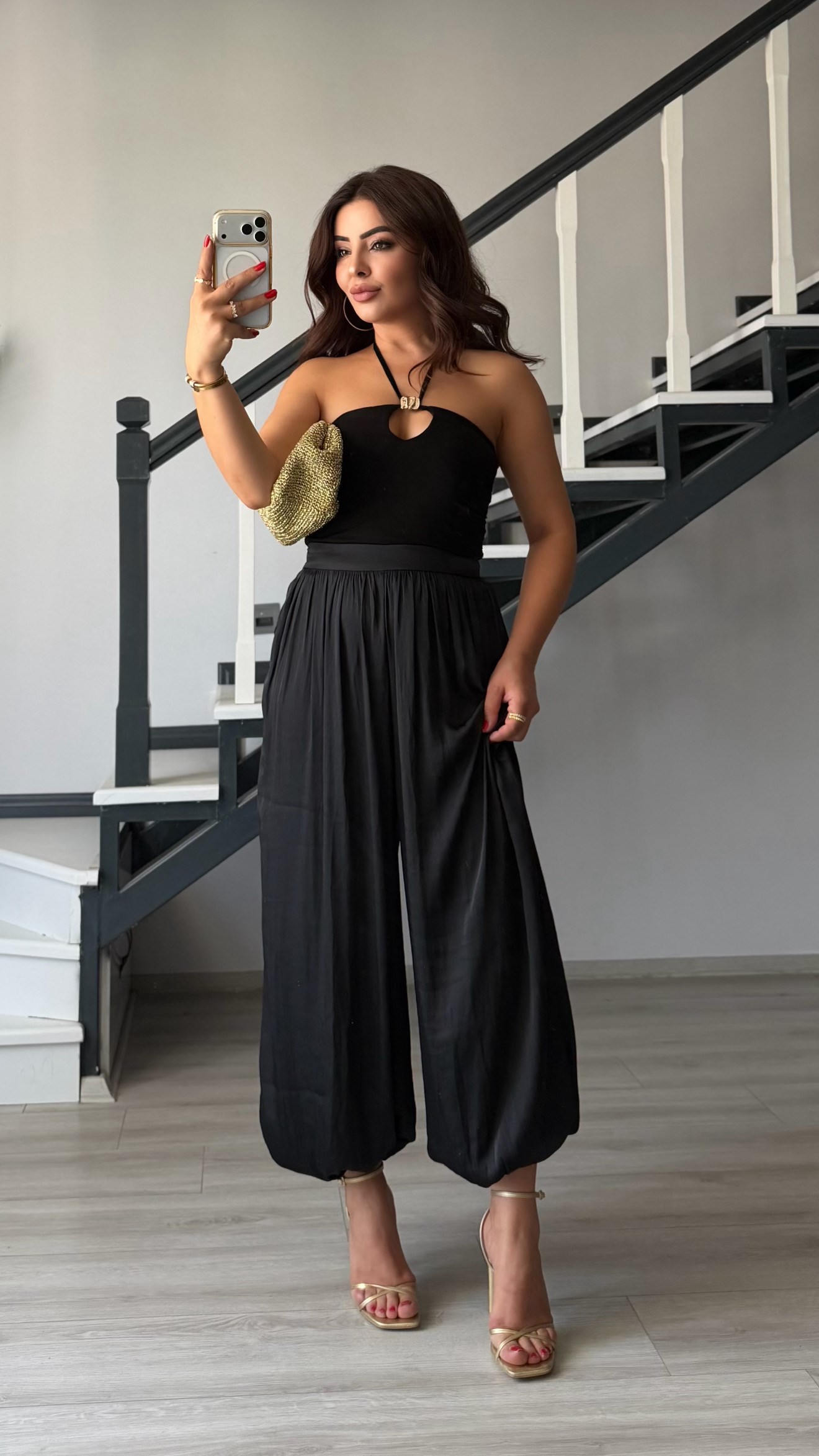 Black Elastic Cuff Satin Pants