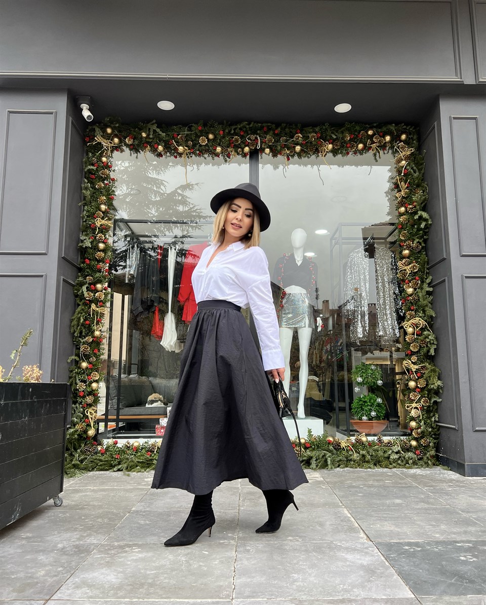 Black Parachute Fabric Midi Skirt