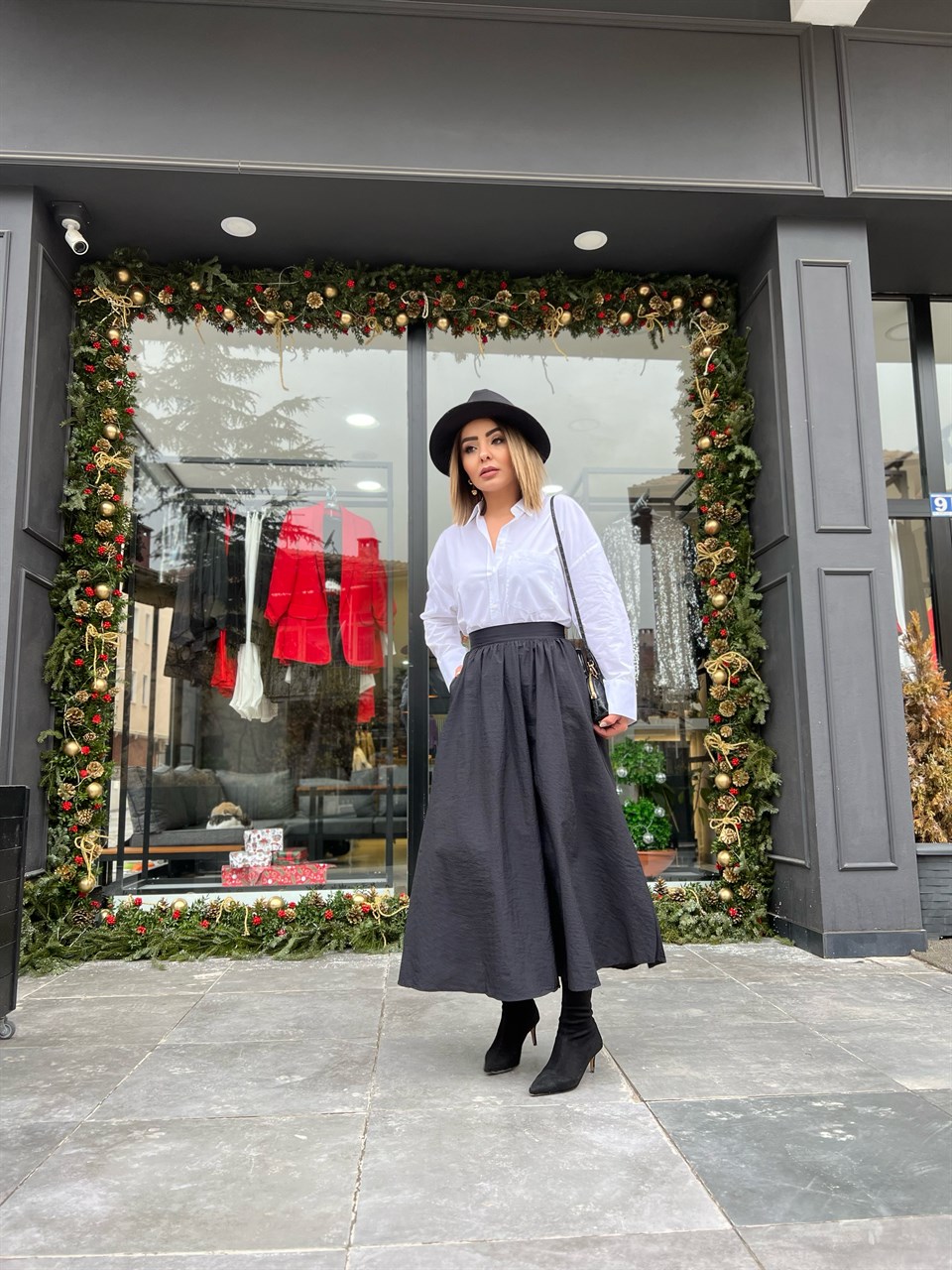 Black Parachute Fabric Midi Skirt