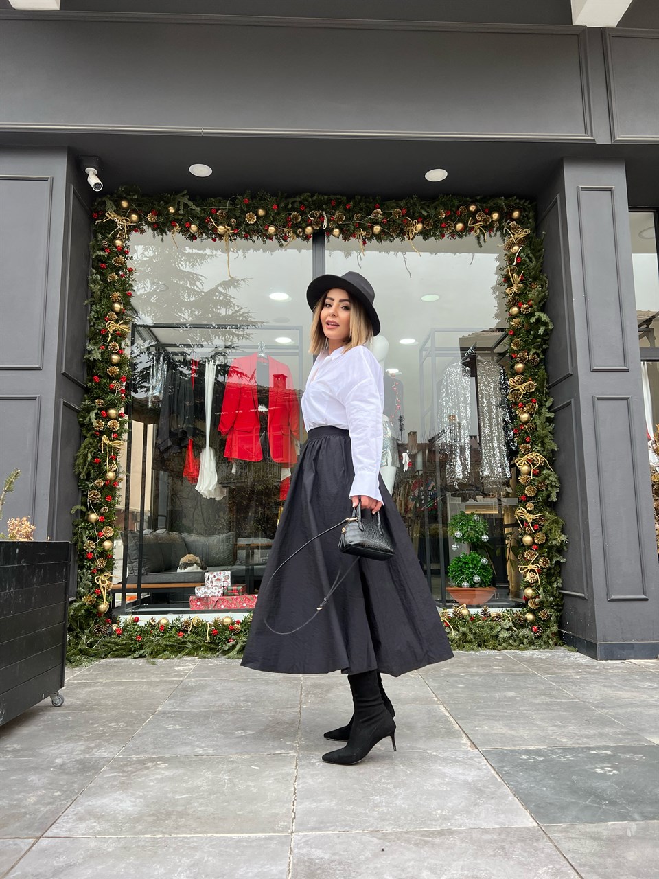 Black Parachute Fabric Midi Skirt