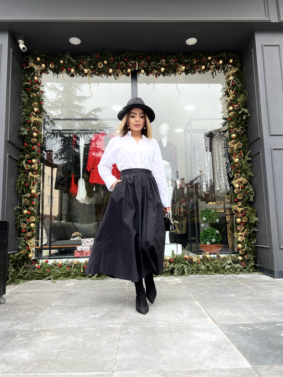 Black Parachute Fabric Midi Skirt