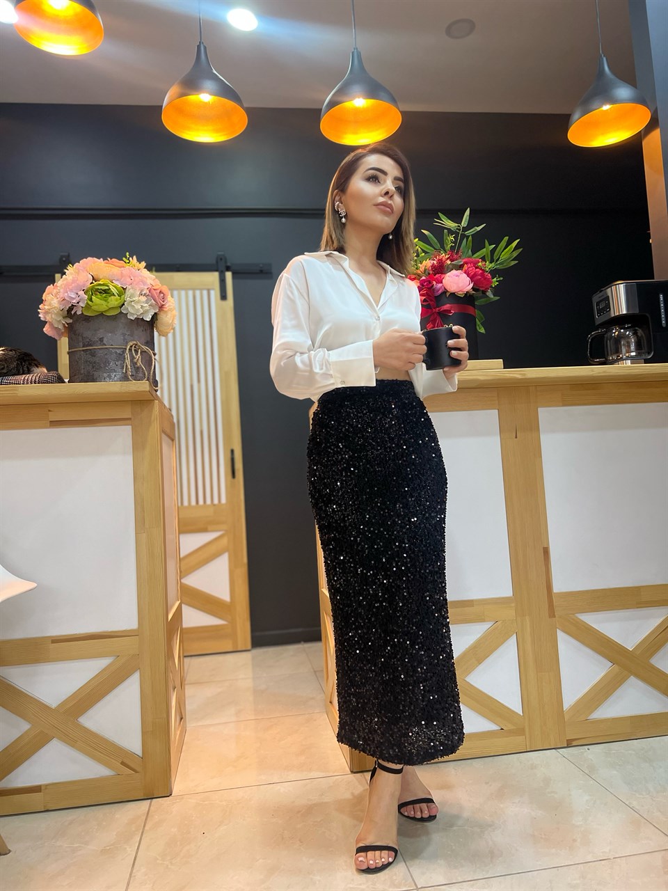 Black Sequin Pencil Skirt