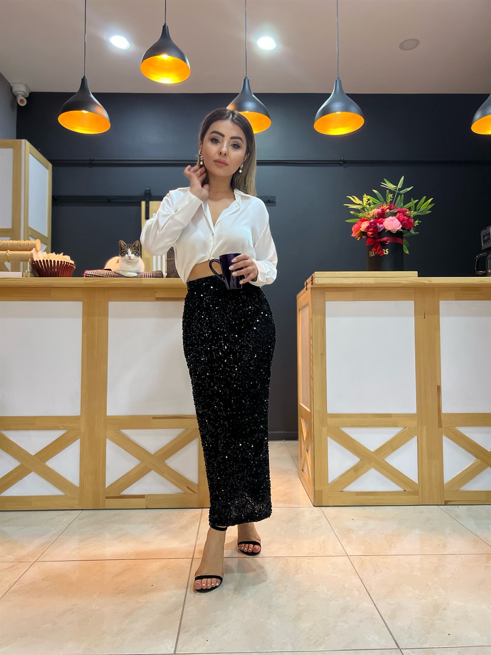 Black Sequin Pencil Skirt