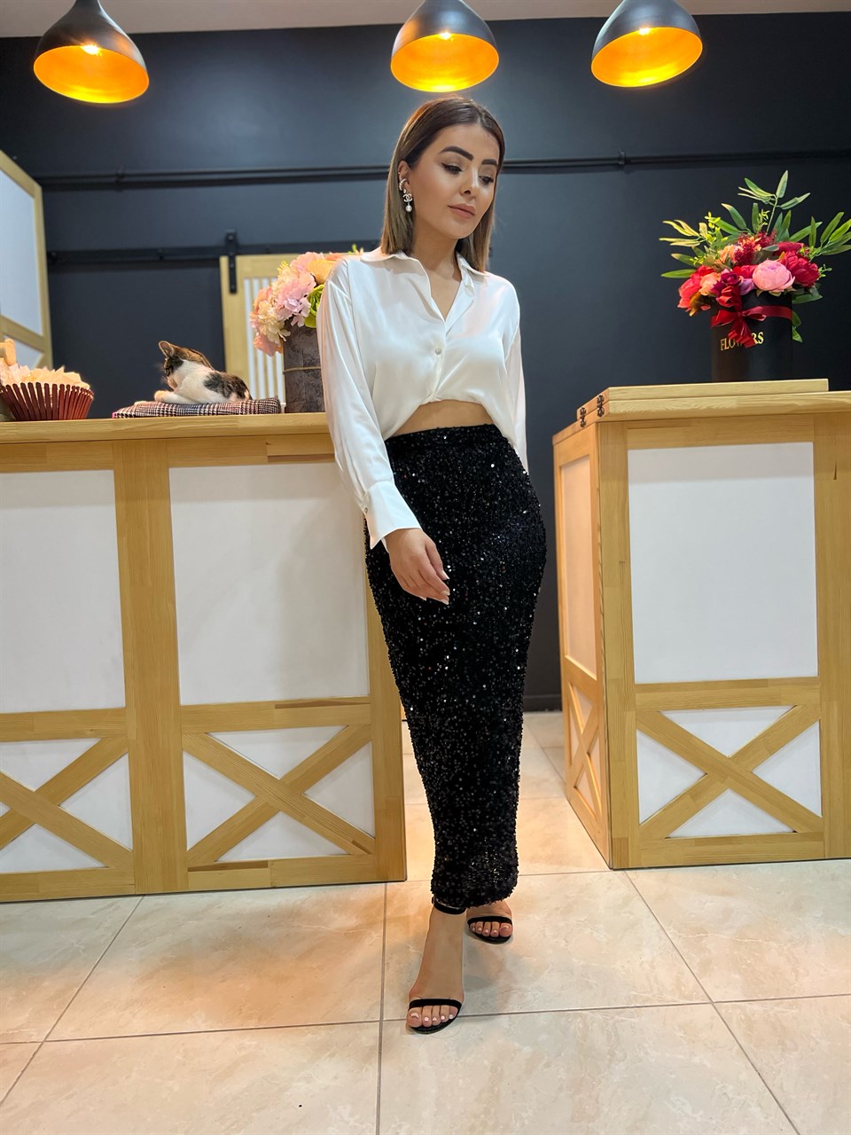 Black Sequin Pencil Skirt