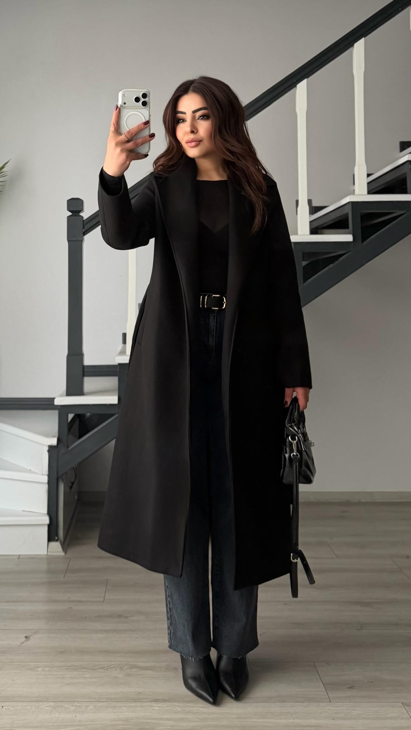 Black Premium Lined Belted Coat
