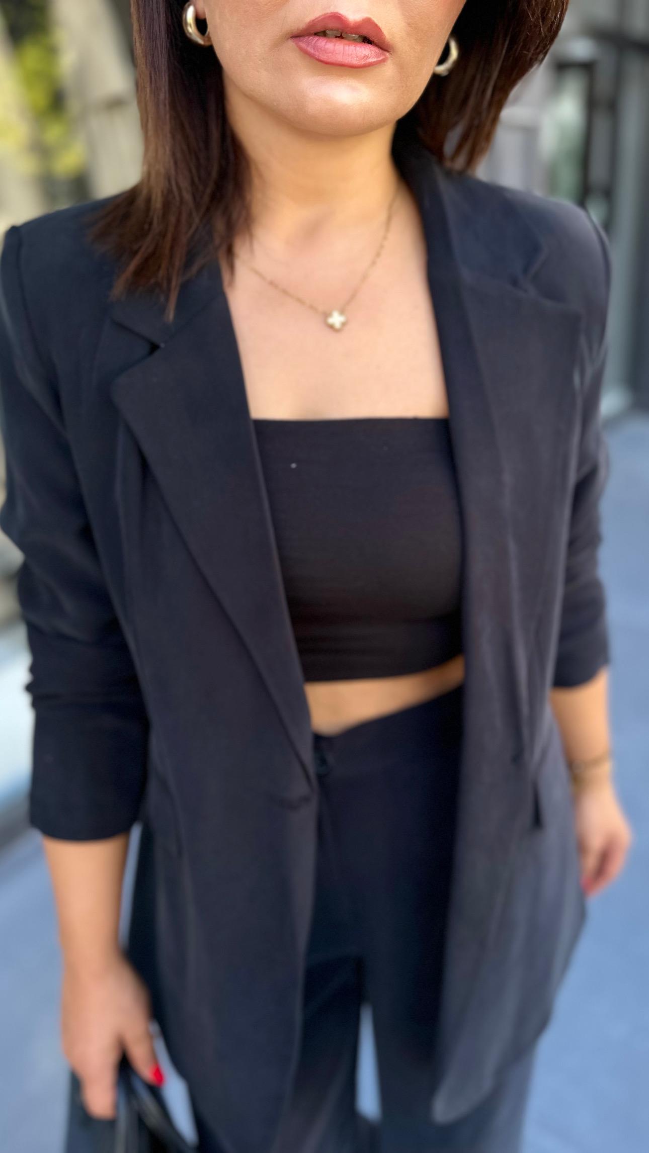 Black Premium Tencel Palazzo Pants and Jacket Set