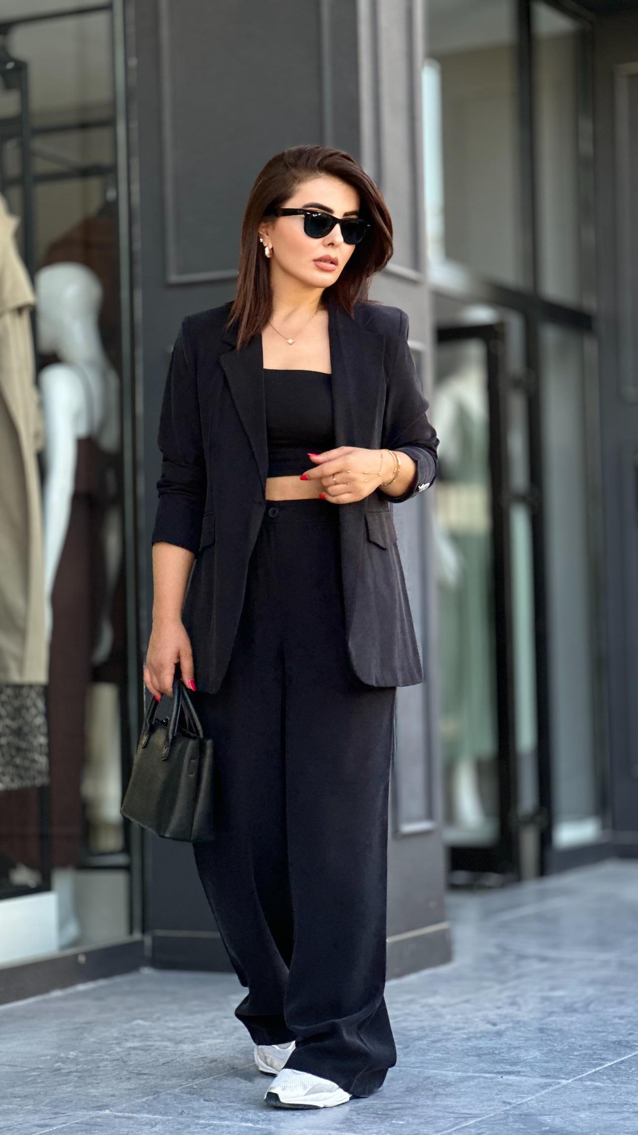Black Premium Tencel Palazzo Pants and Jacket Set