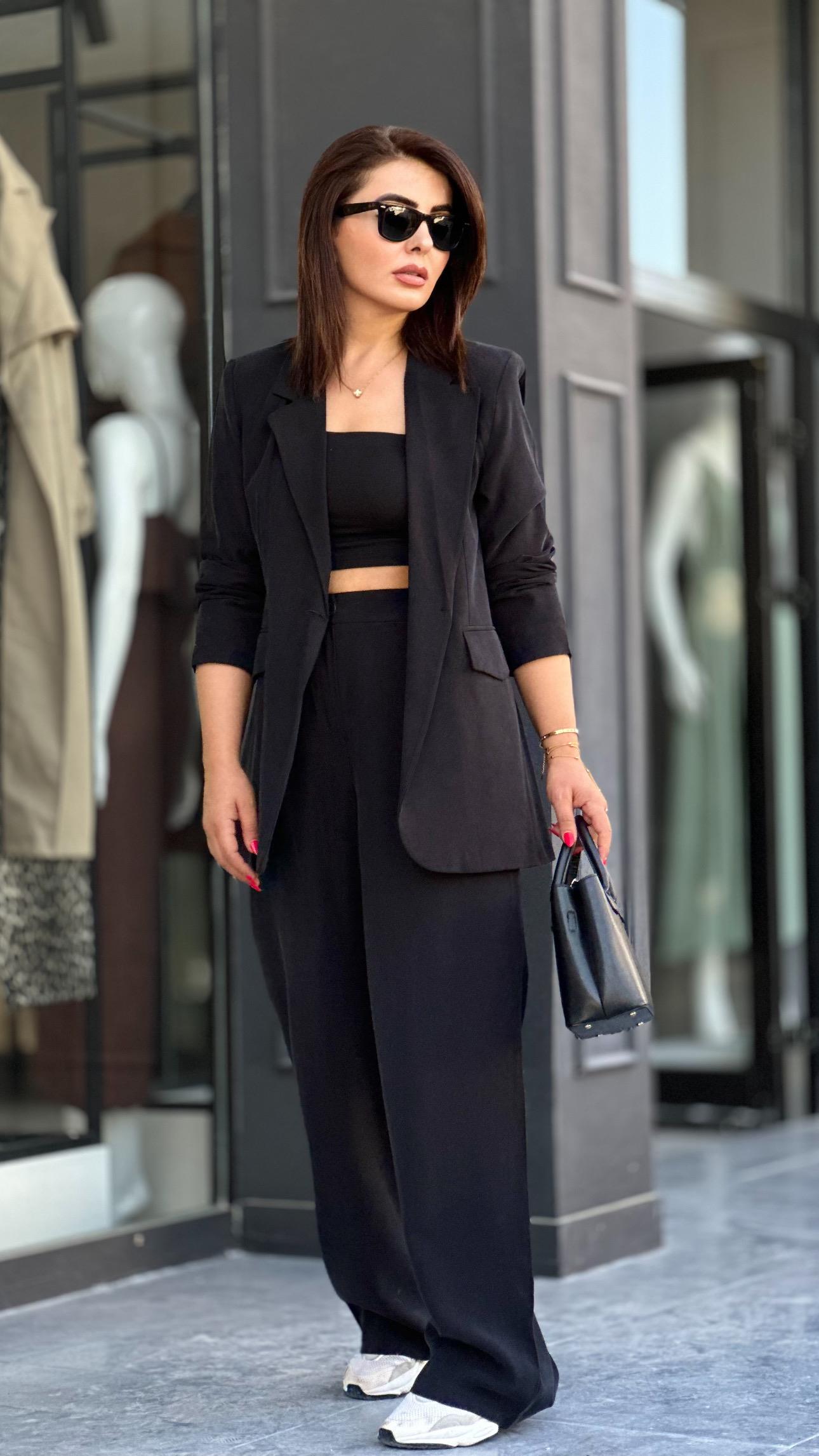 Black Premium Tencel Palazzo Pants and Jacket Set