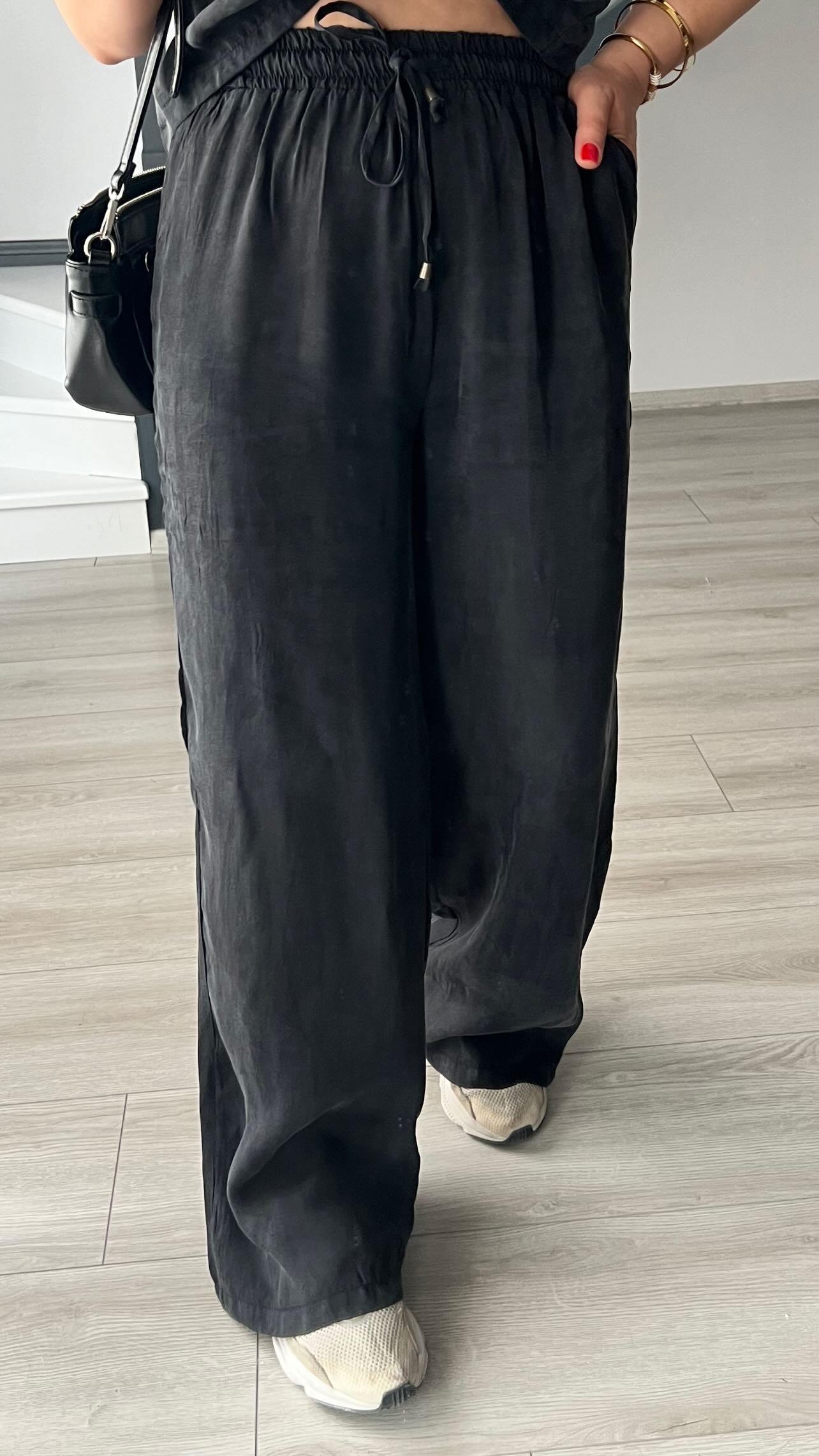 Black Premium Tuncel Fabric Crop Pants Set