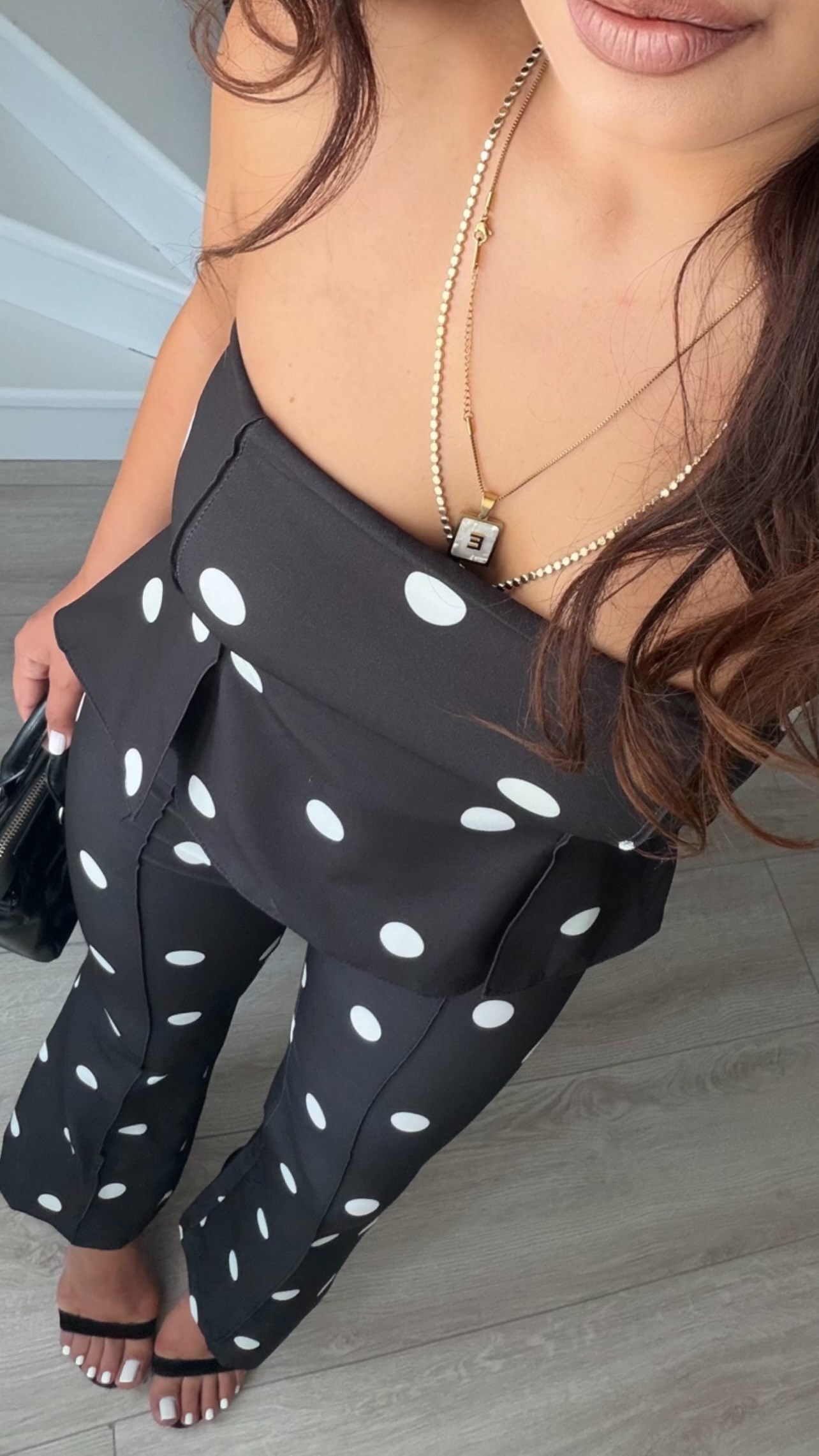 Black Polka Dot Strapless Jumpsuit