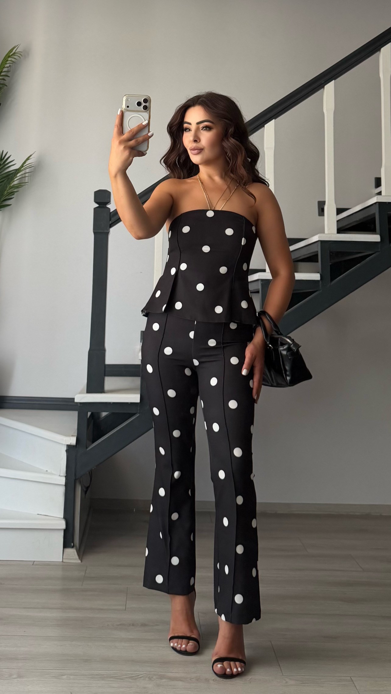 Black Polka Dot Strapless Jumpsuit