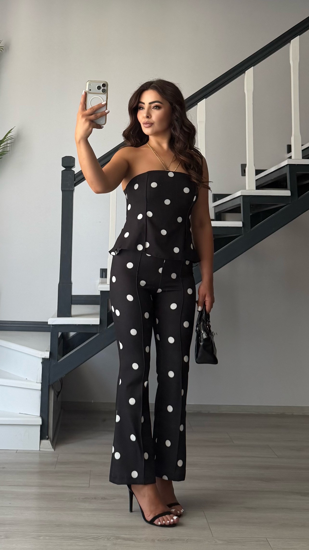 Black Polka Dot Strapless Jumpsuit