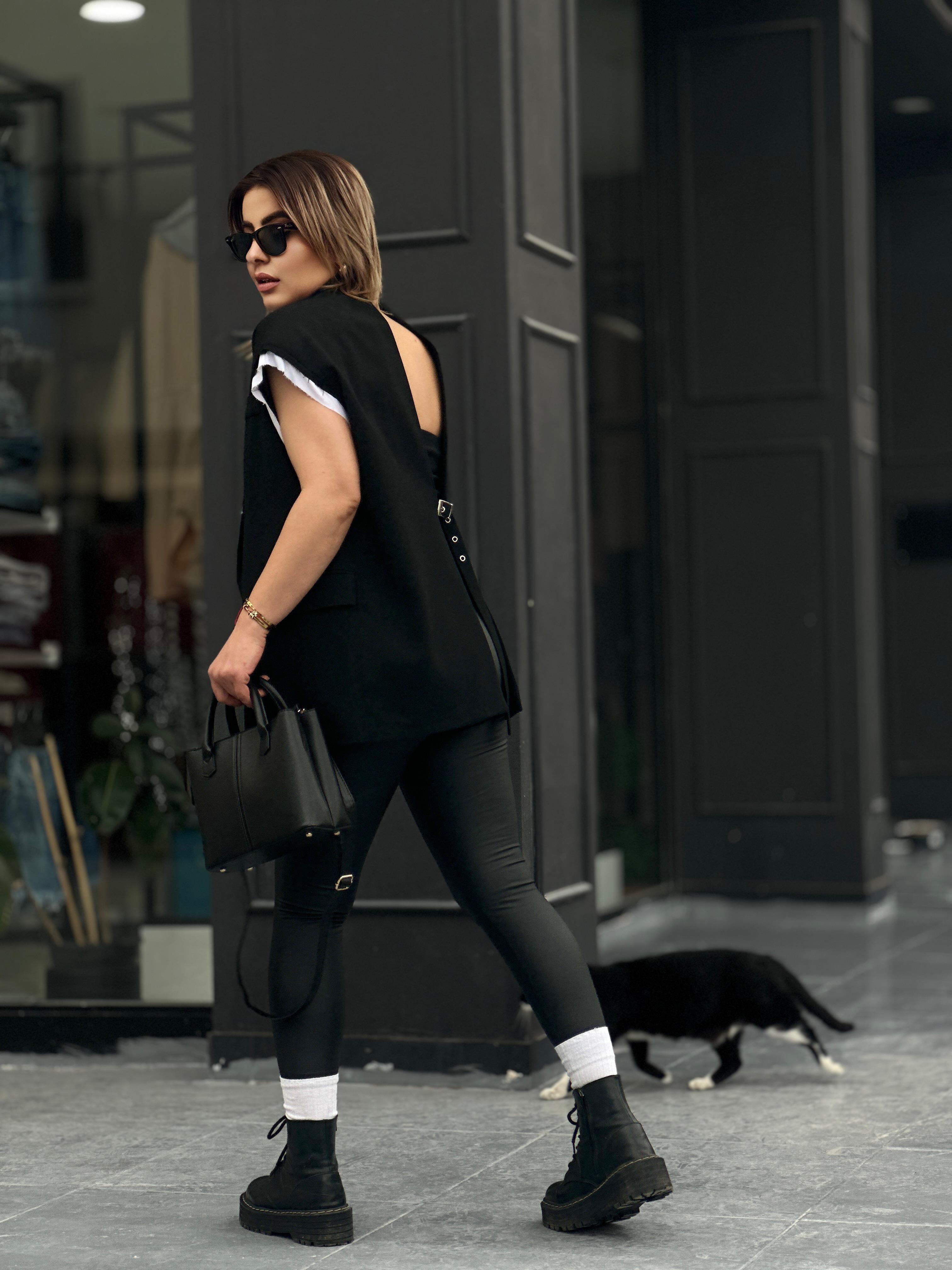 Black Designer Vest with Padded Back Detail
