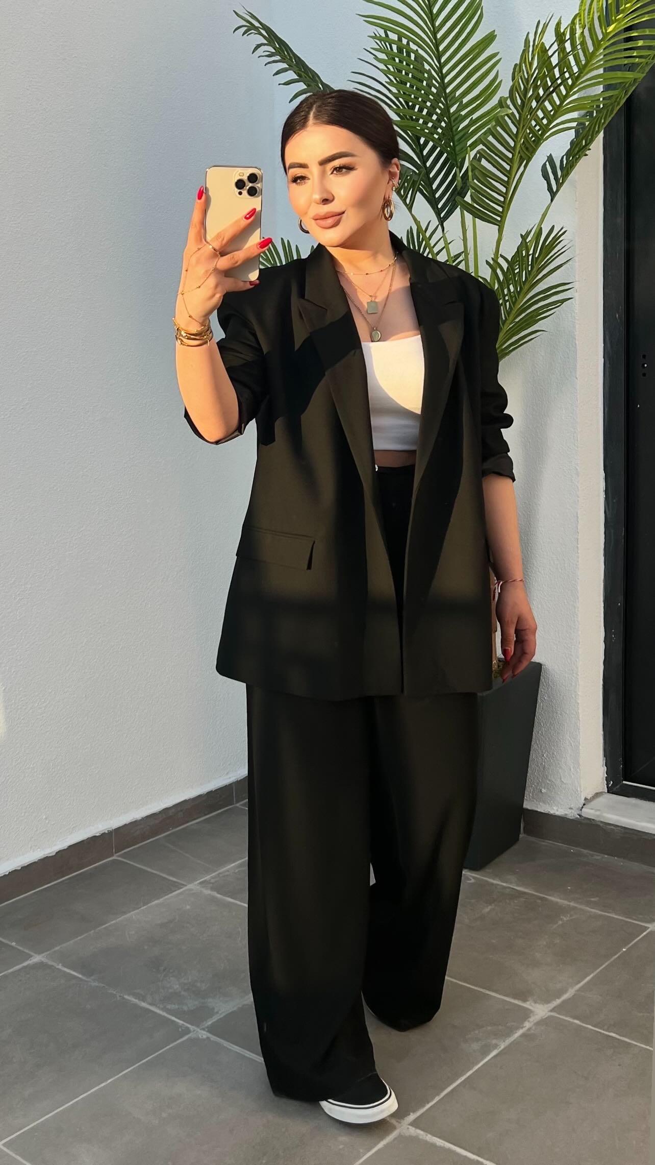 Siyah Tek Düğme Oversize Blazer Ceket