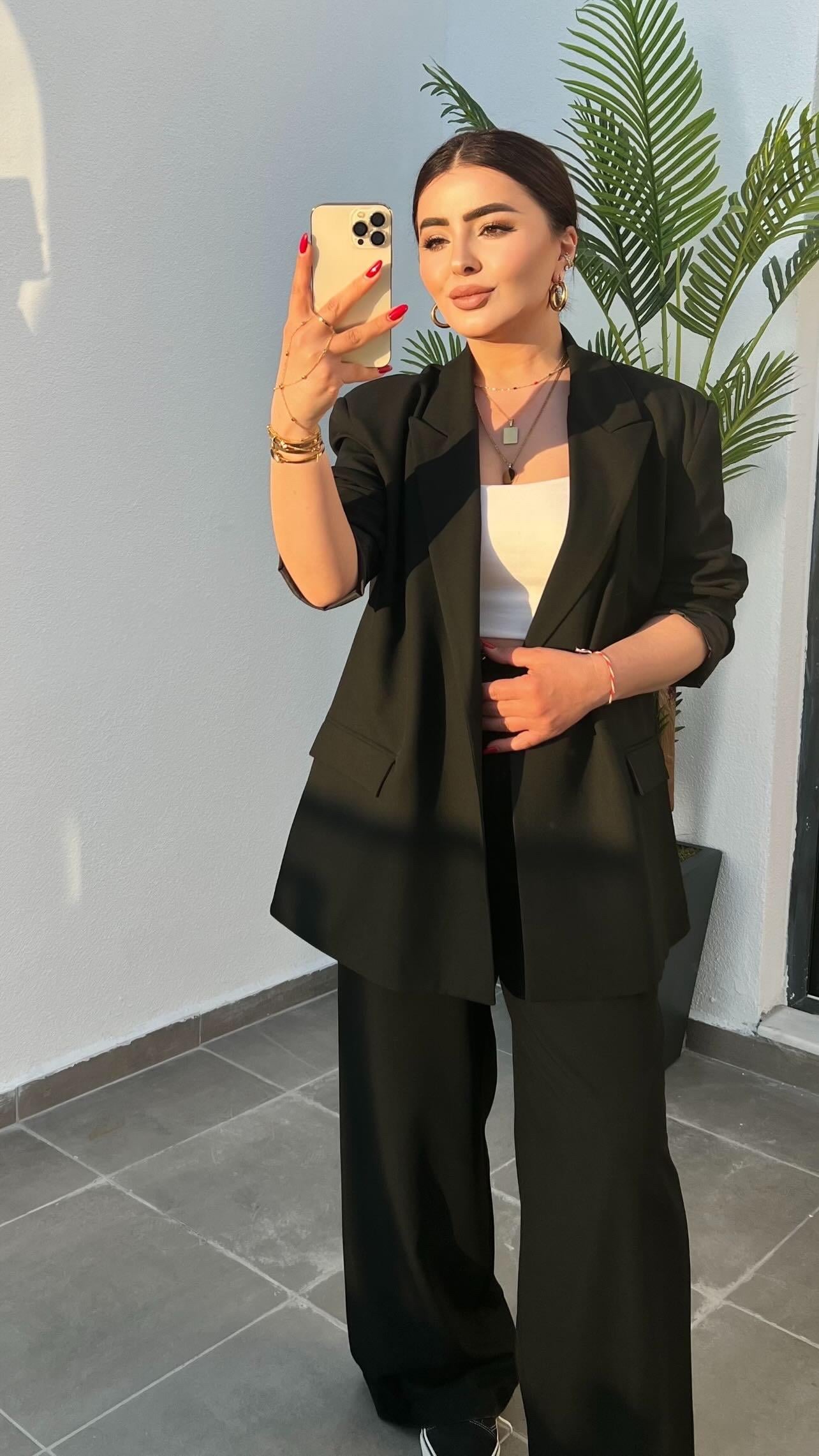 Siyah Tek Düğme Oversize Blazer Ceket