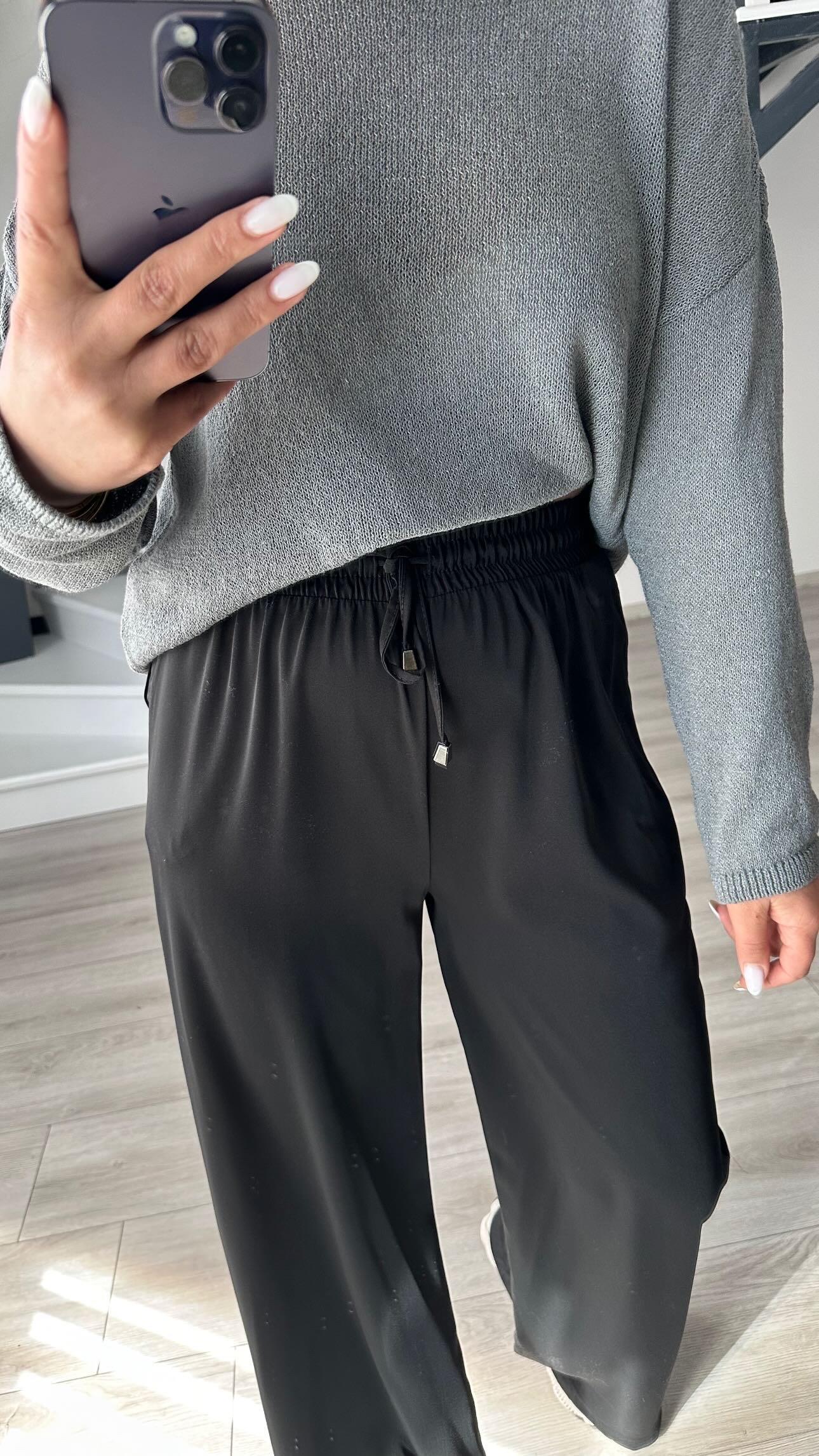 Siyah Tensel Kumaş Beli Lastikli Pantolon