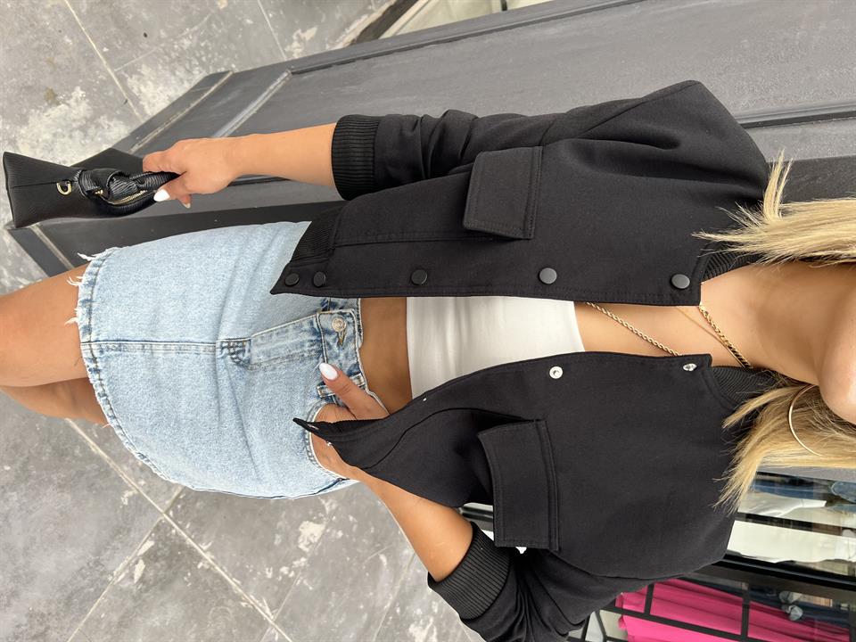 Siyah Torba Cepli Bomber Ceket 