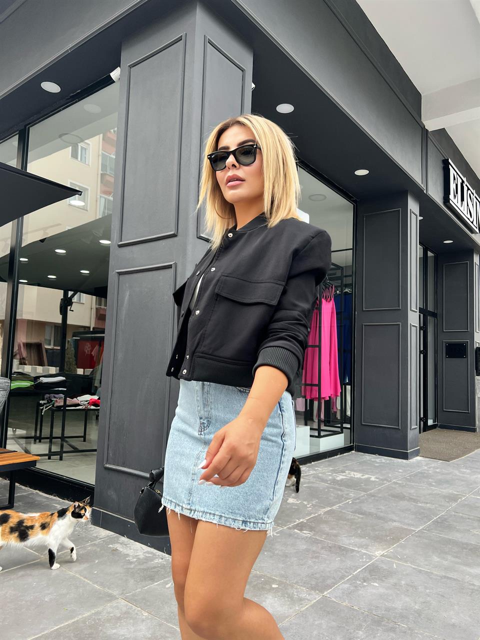 Siyah Torba Cepli Bomber Ceket 