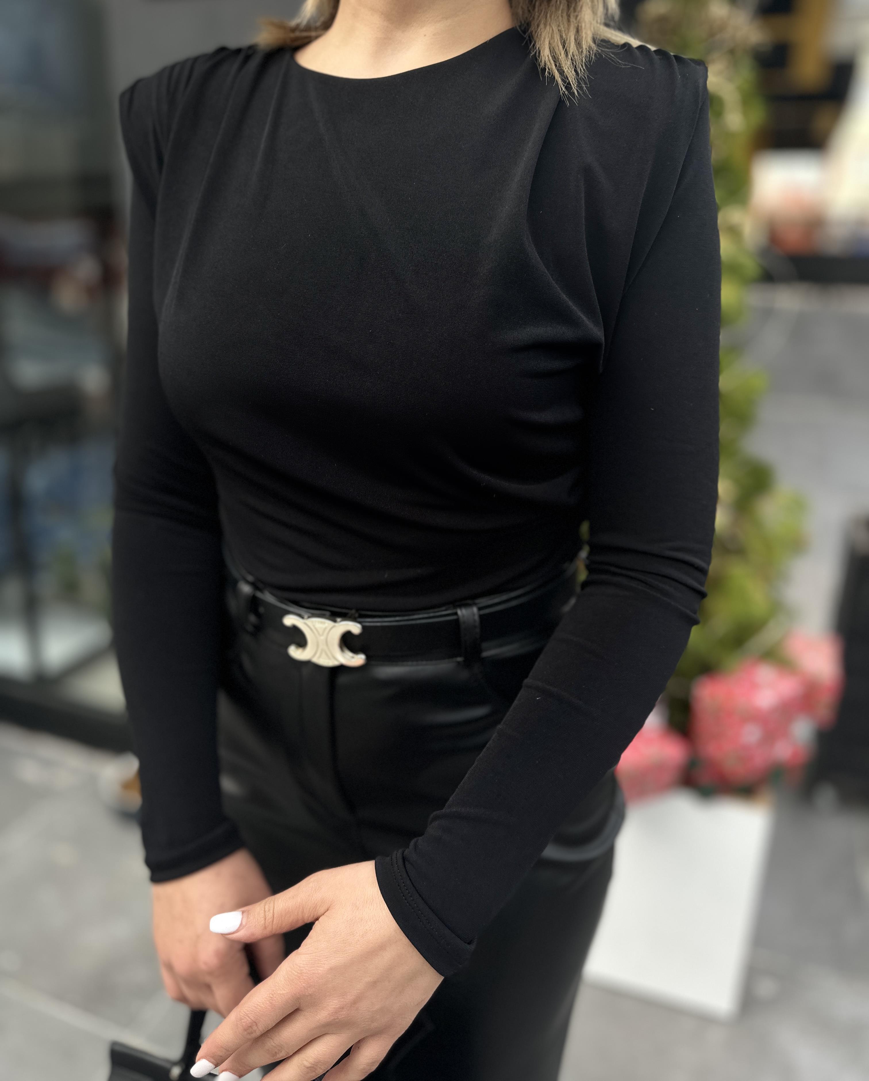Siyah Vatkalı Drapeli Bodysuit