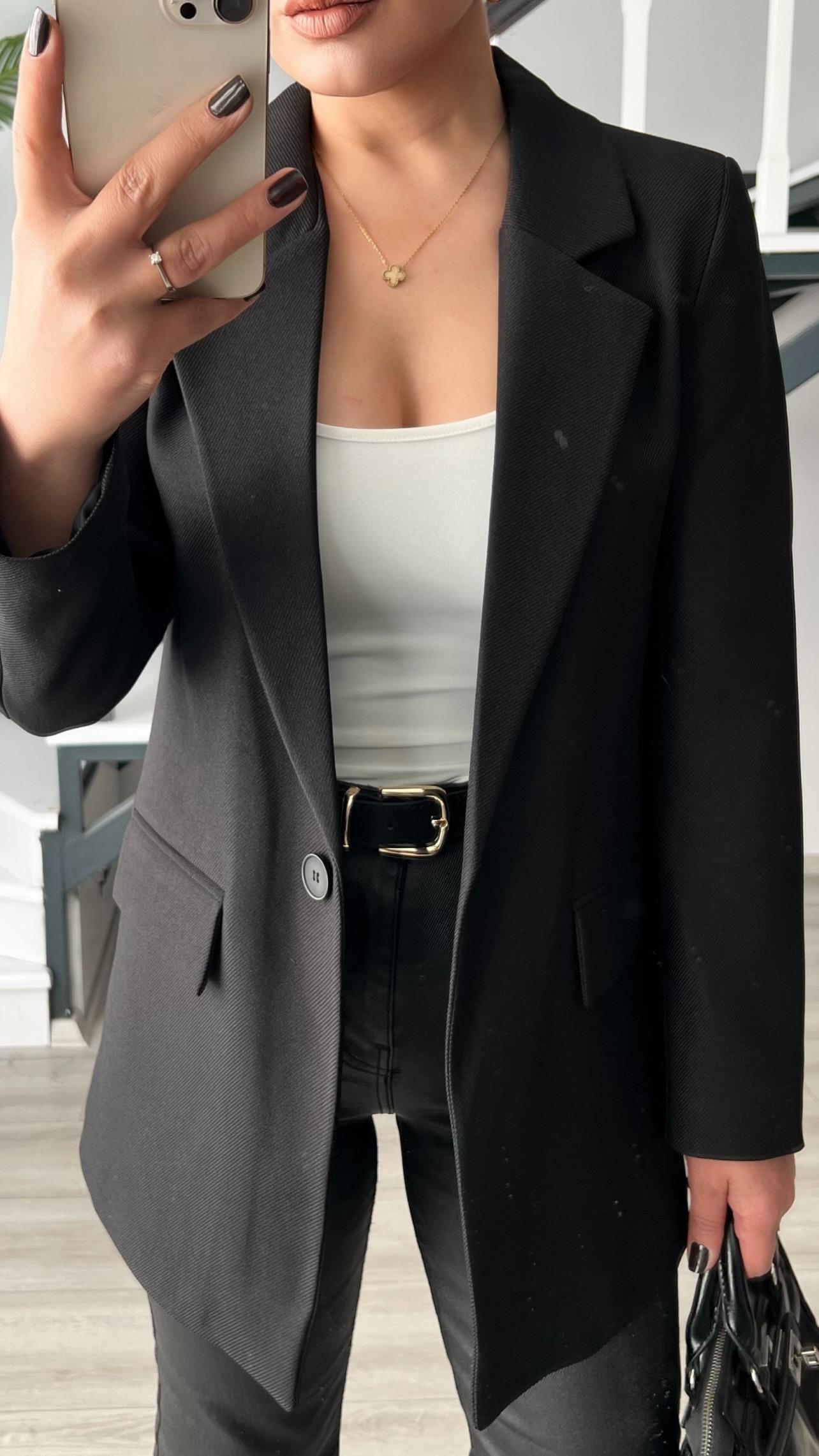 Siyah Yün Effect Blazer Ceket