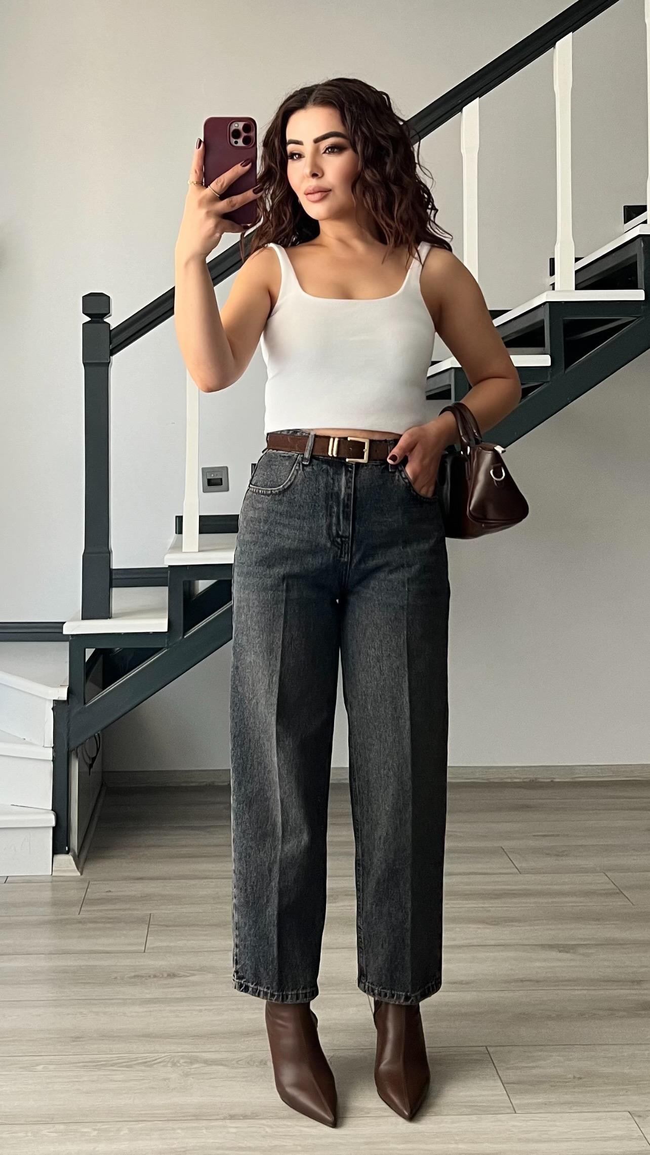 Süet Kemerli Antik Yıkama Skater Jean