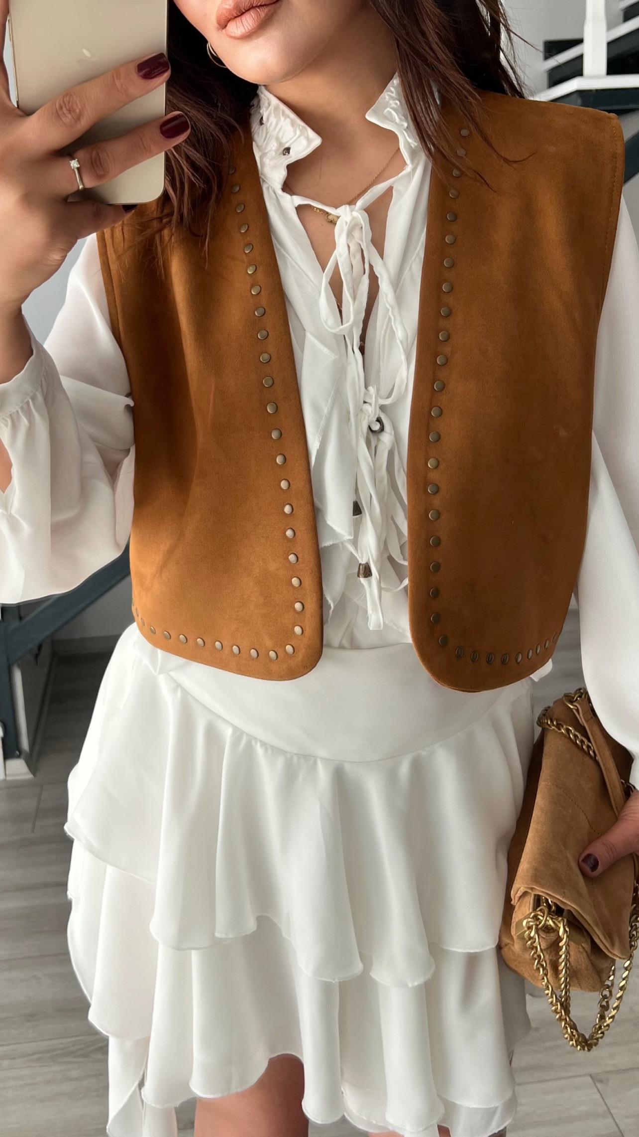 Taba Zımbalı Süet Yelek