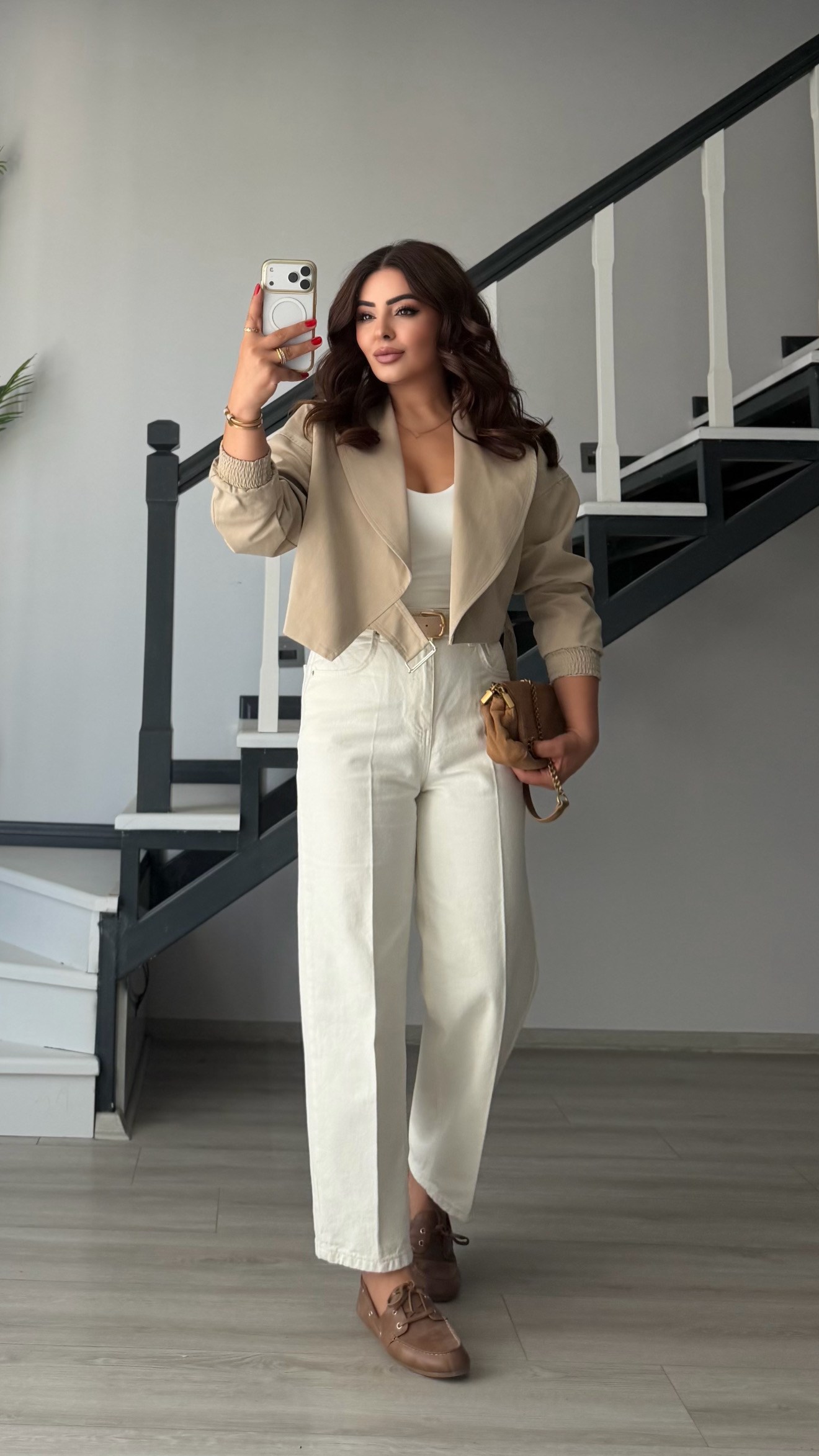 Stone Elastic Waist Belted Bomber Trench Coat