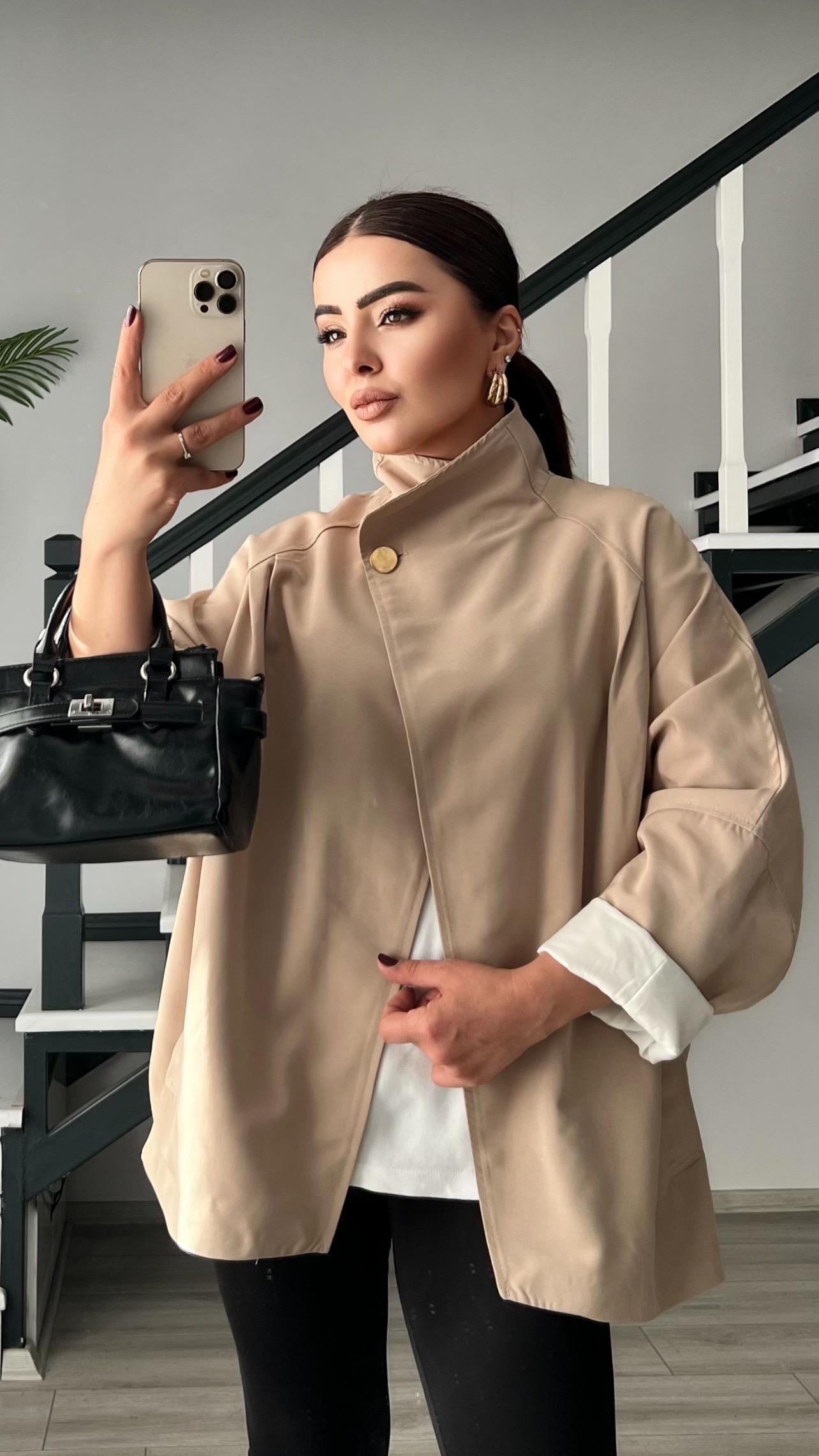 Taş Dik Yaka Oversize Trençkot