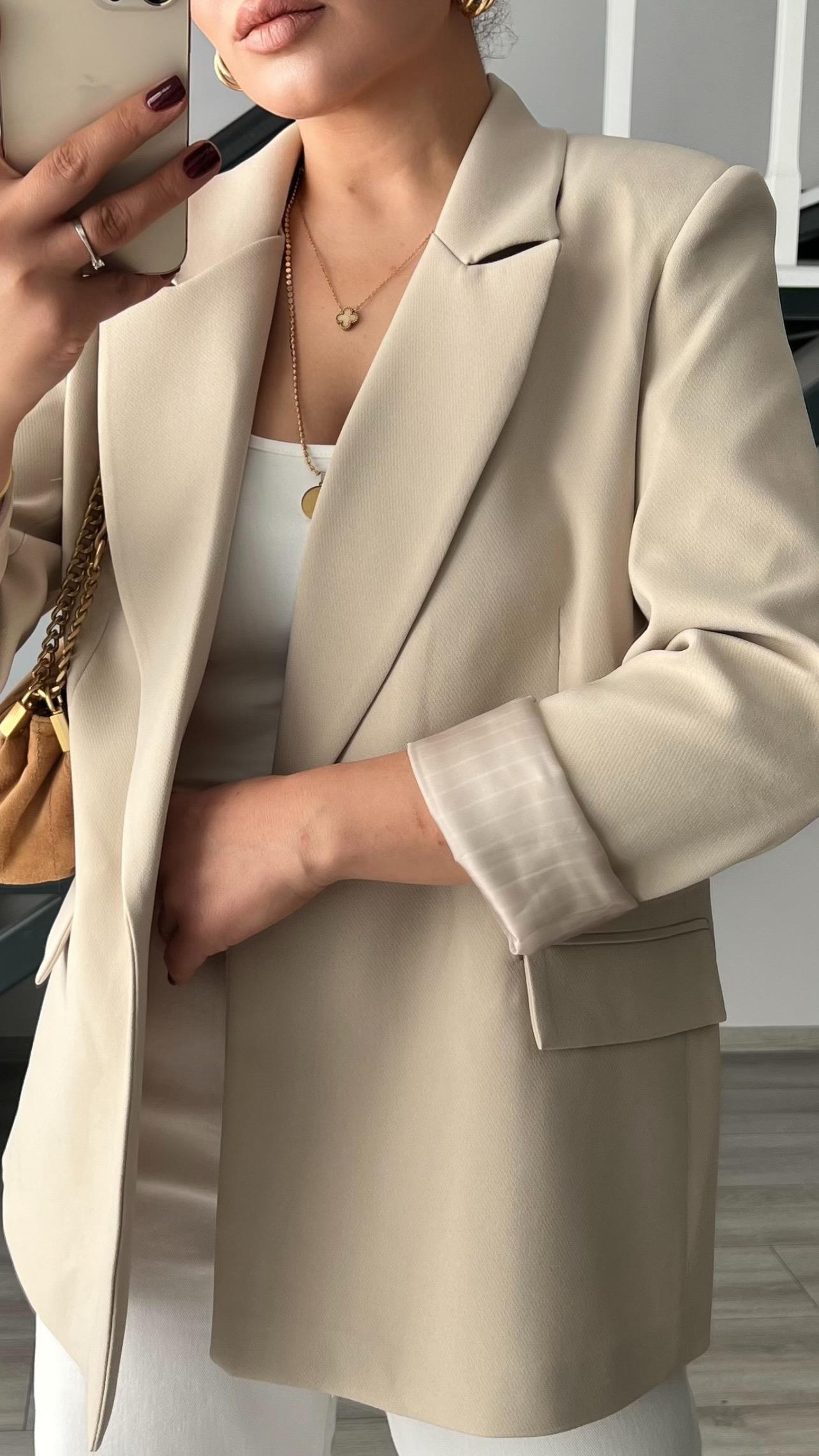 Taş Duble Crep Astarı Çizgili Blazer Ceket