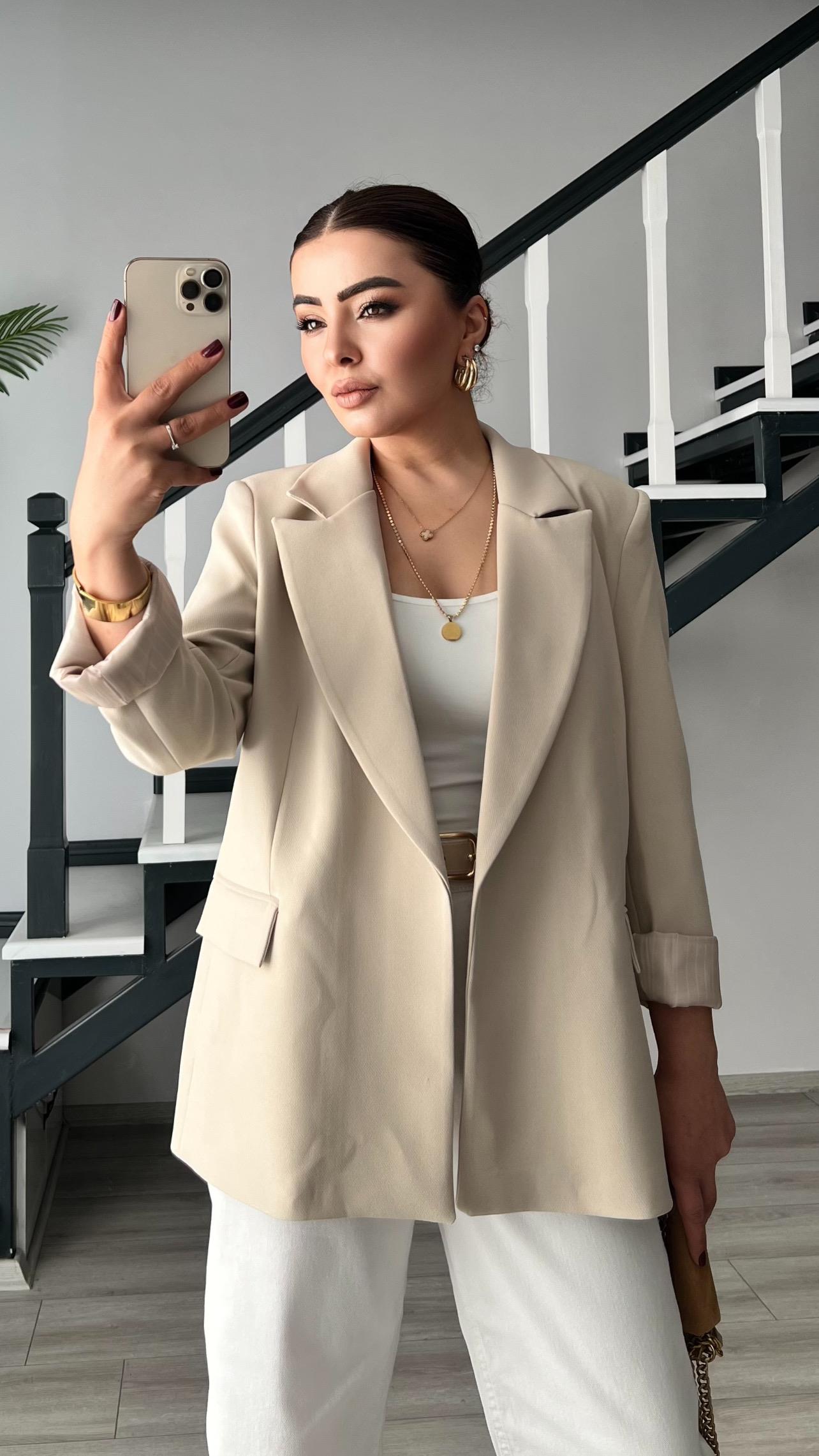 Taş Duble Crep Astarı Çizgili Blazer Ceket