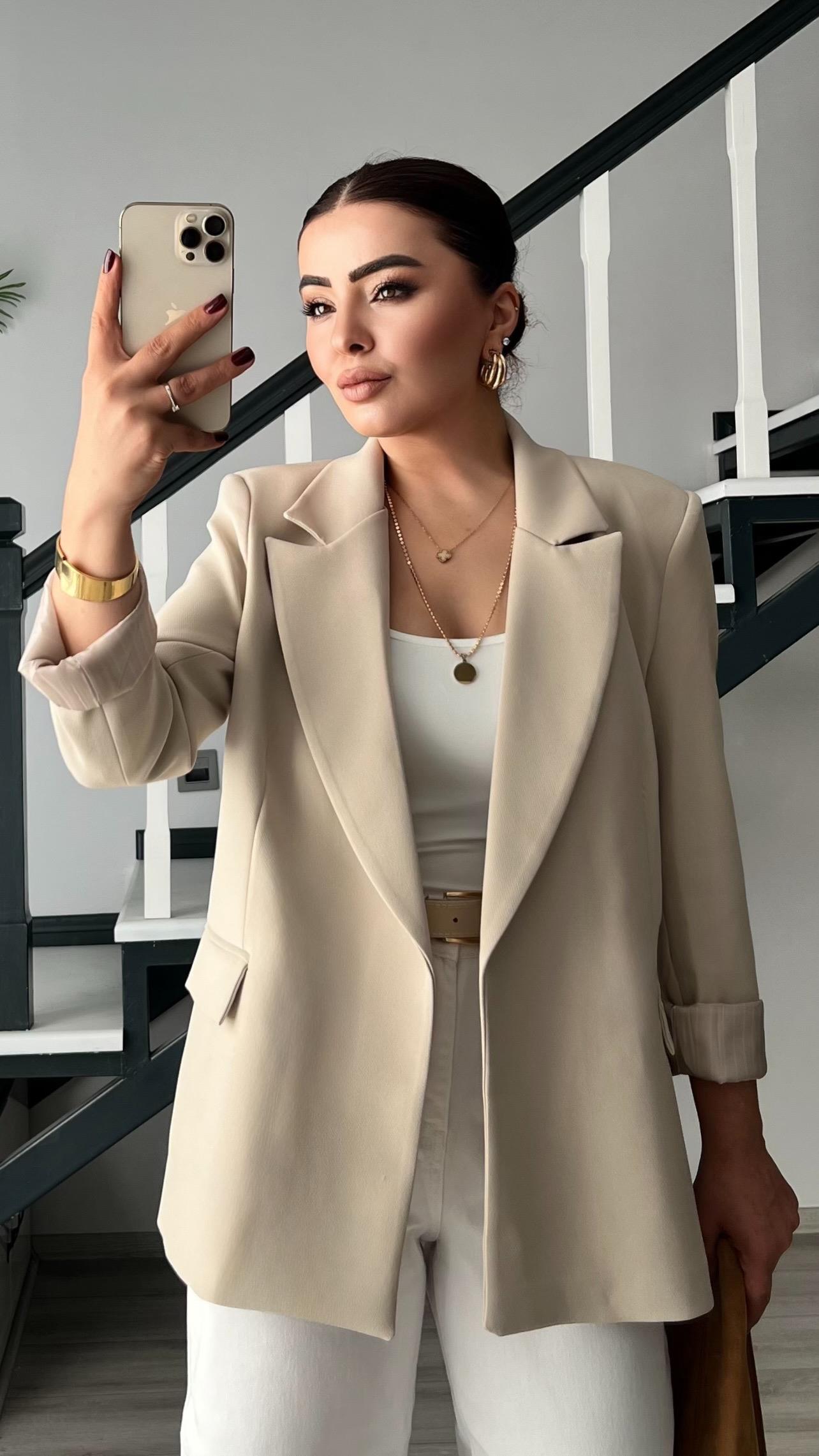 Taş Duble Crep Astarı Çizgili Blazer Ceket