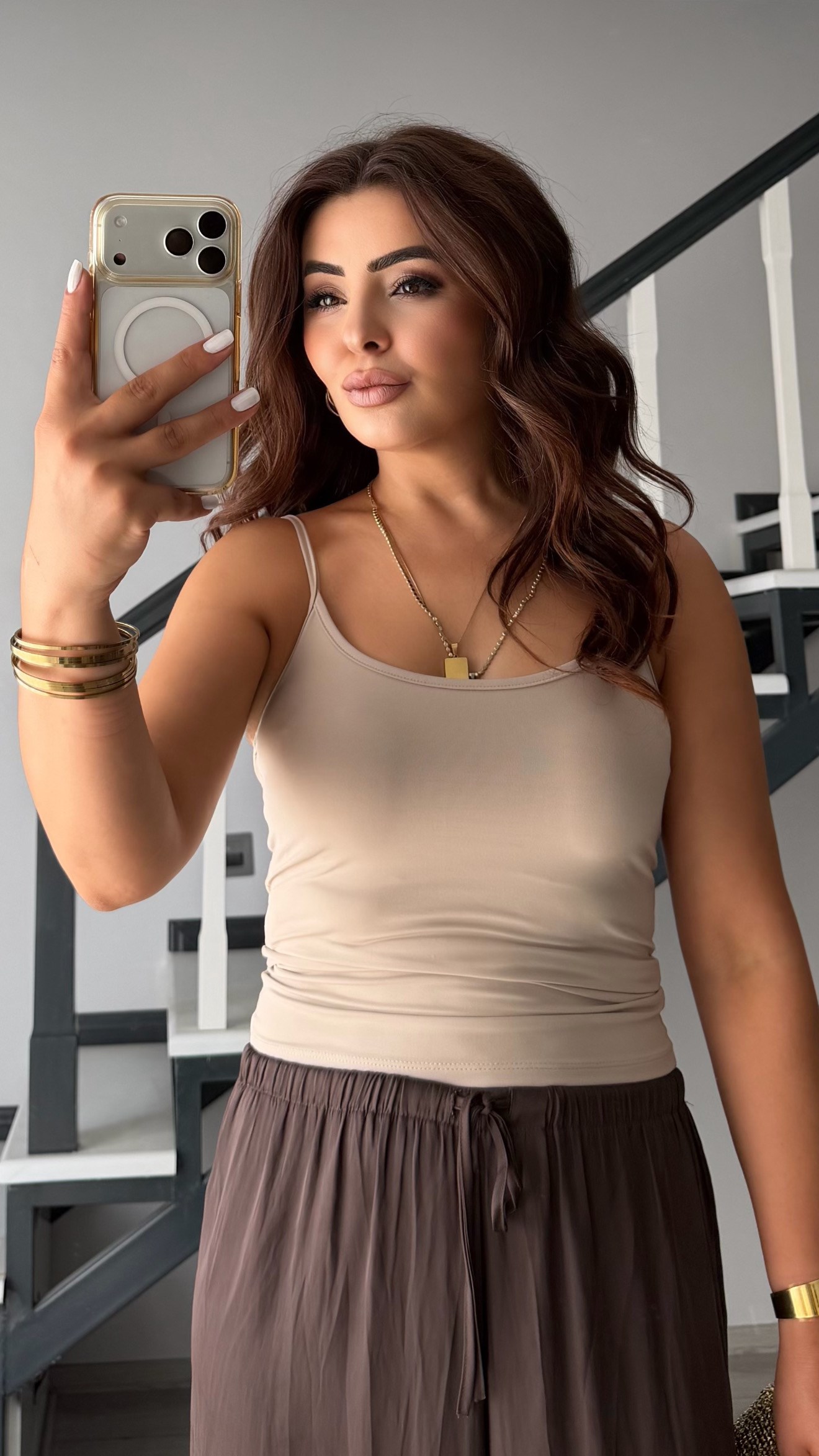 Stone Thin Strap Polyamide Blouse