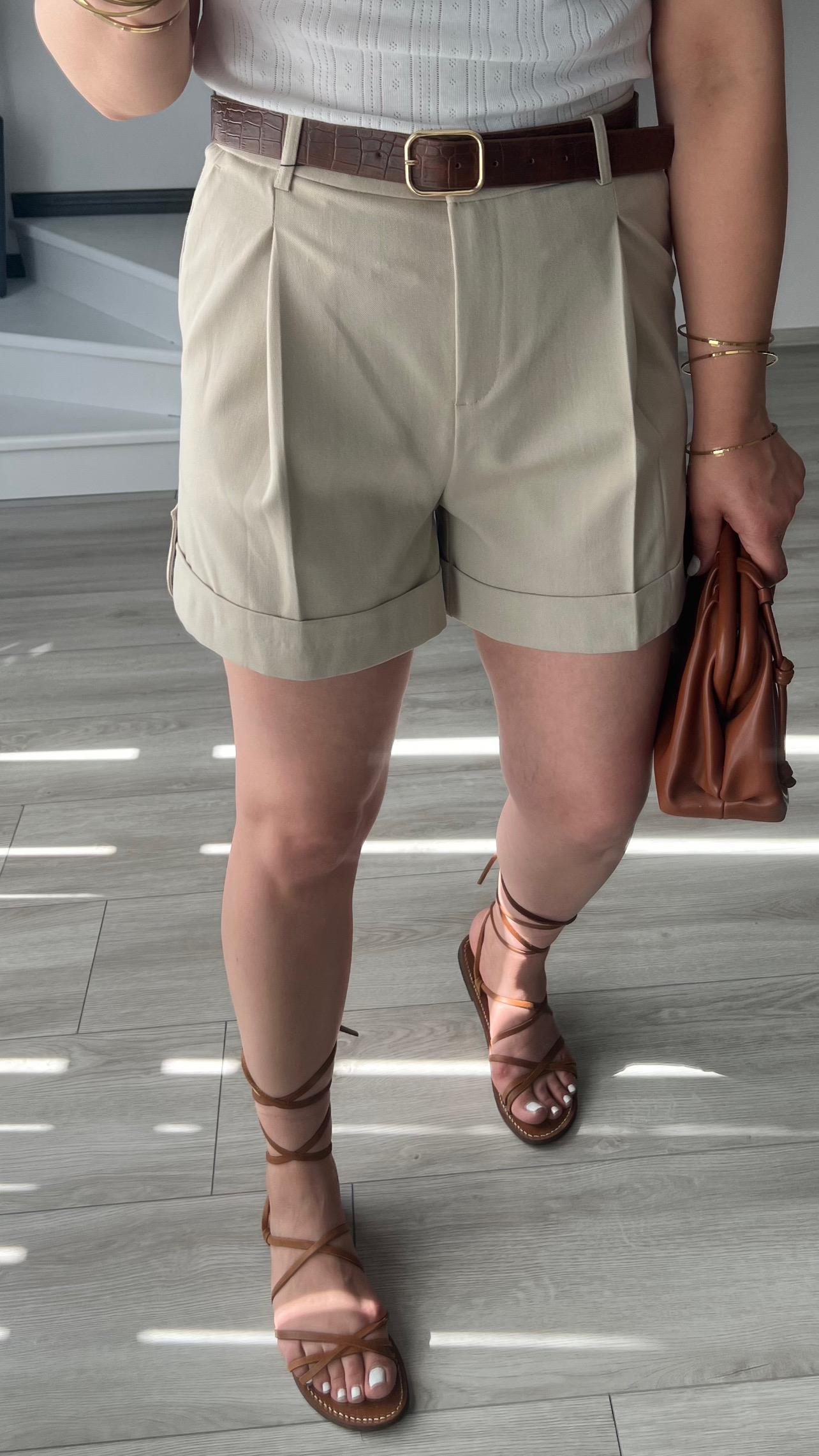Stone Belted Double Hem Shorts