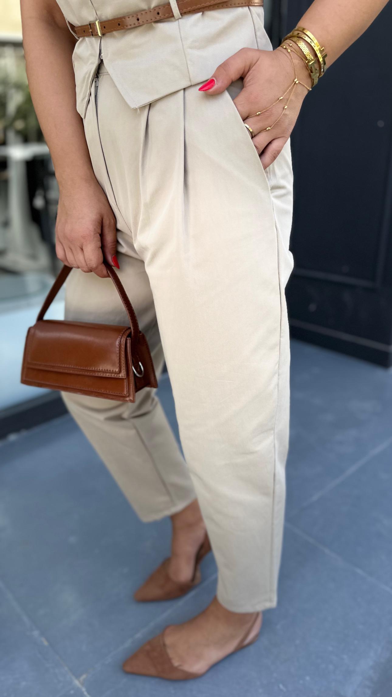 Stone Belted Vest and Trousers Set