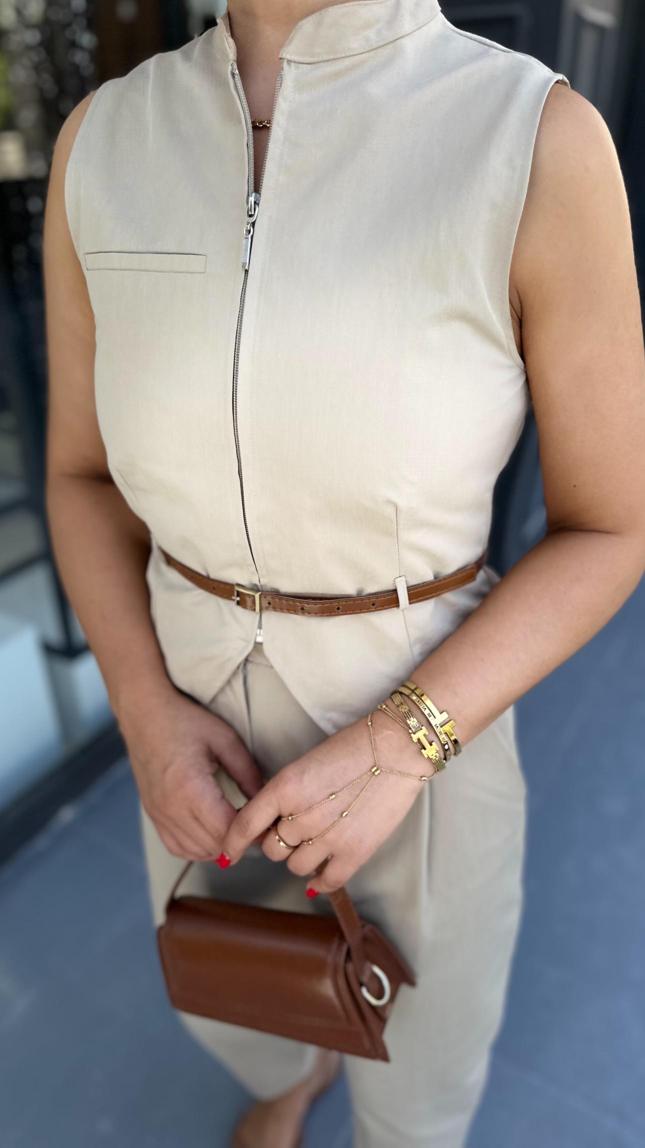 Stone Belted Vest and Trousers Set
