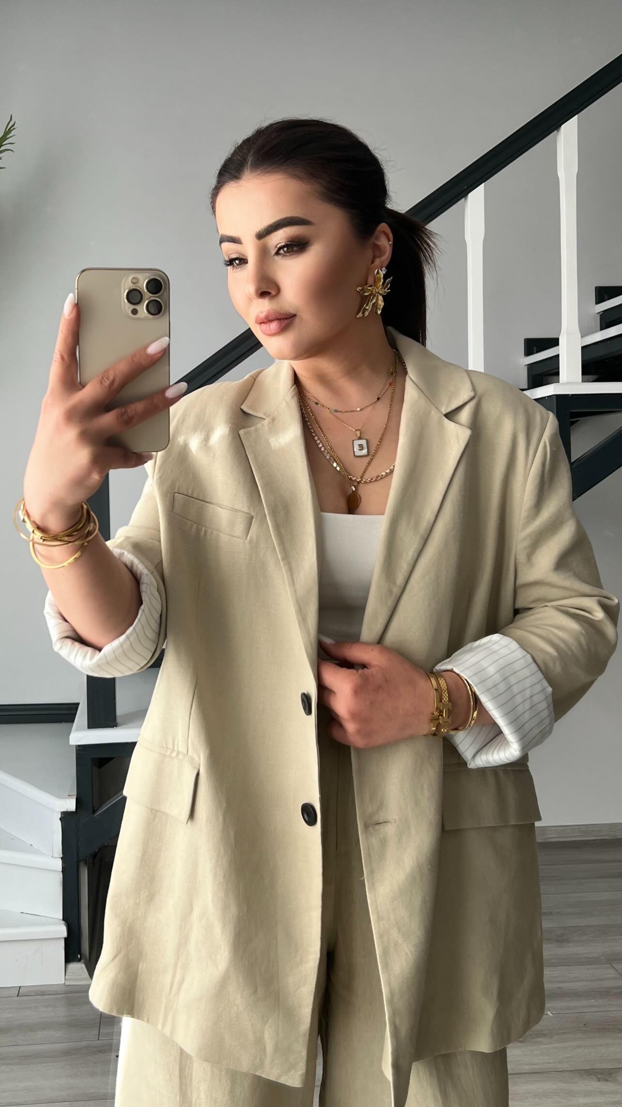 Stone Linen Jacket and Trousers Suit
