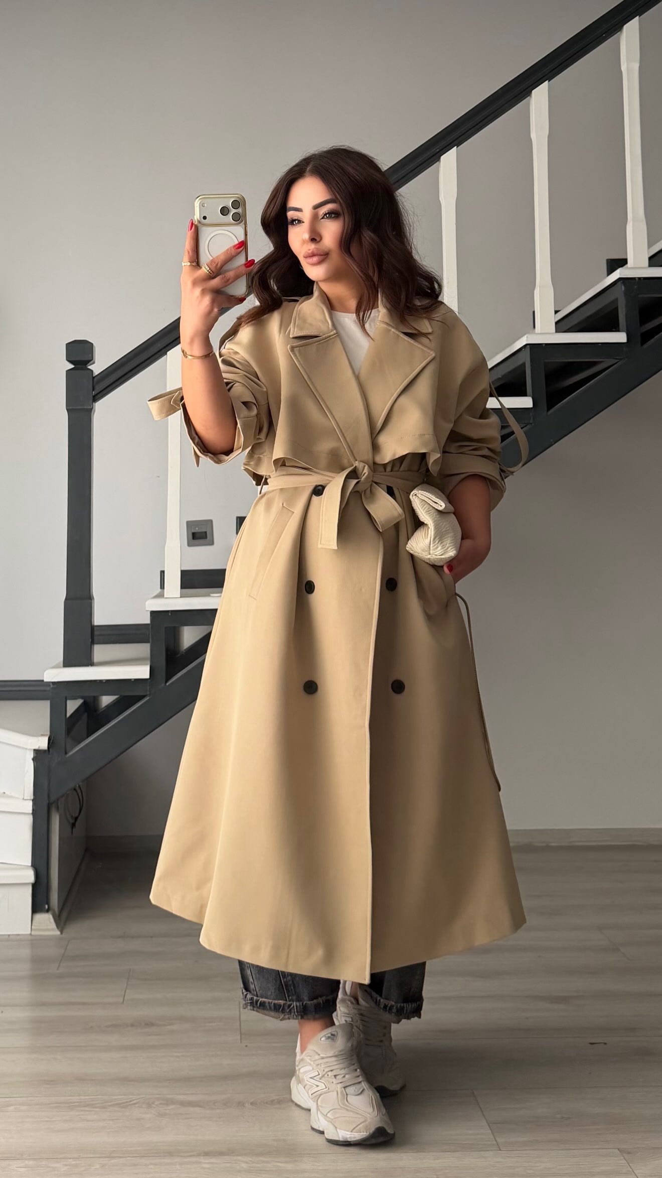 Taş Kuşaklı Oversize Premium Trençkot