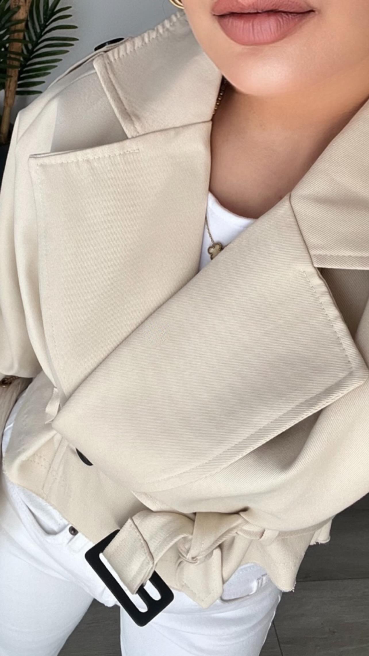 Trench Coat with Stone Shoulder Epaulets and Belt