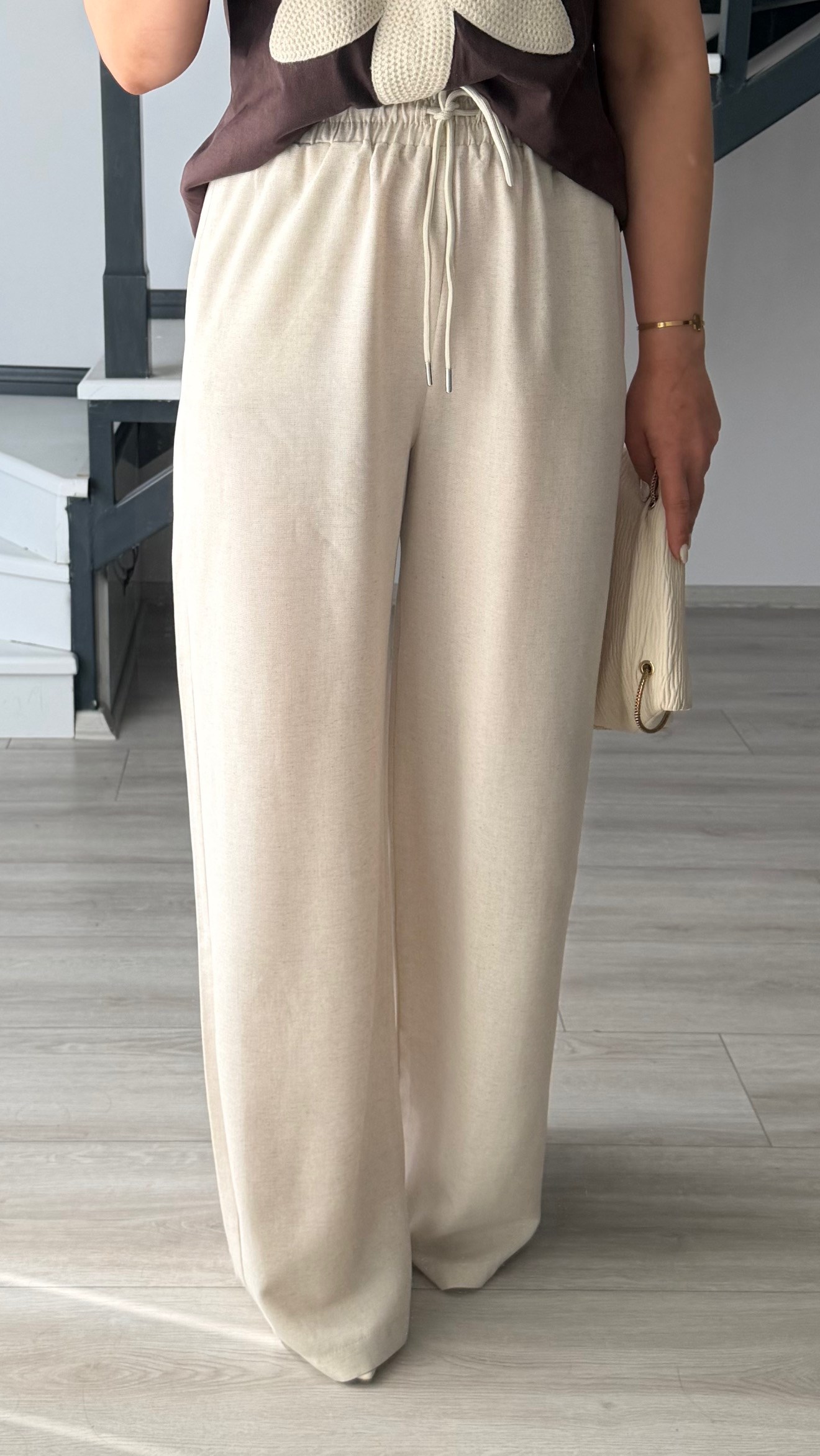 Stone Cotton Linen Tie-Waist Pants