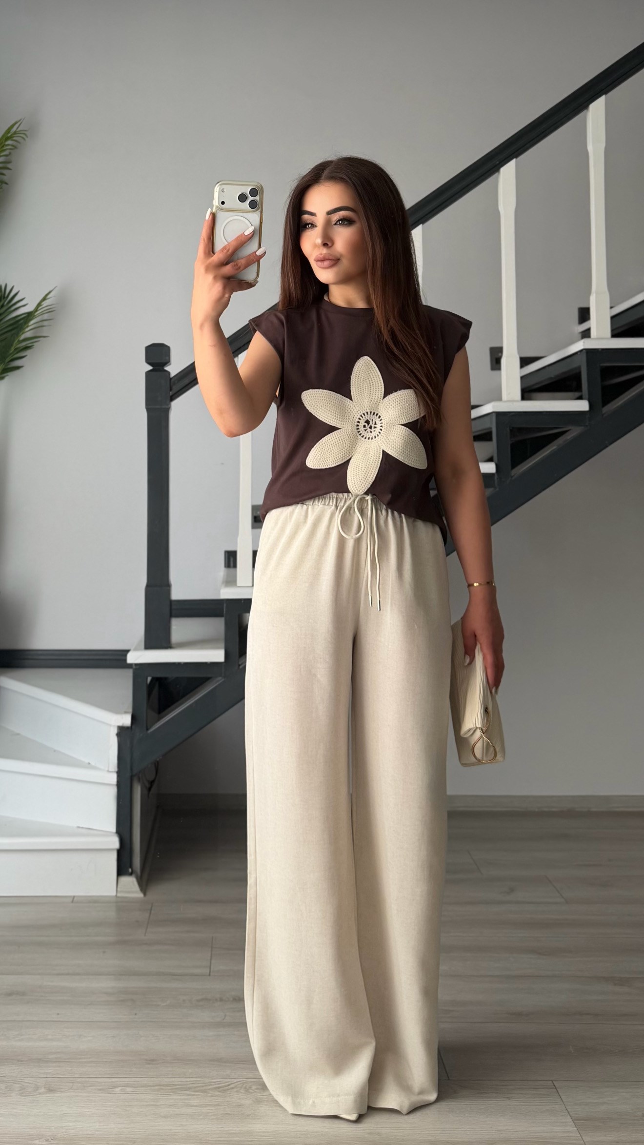 Stone Cotton Linen Tie-Waist Pants