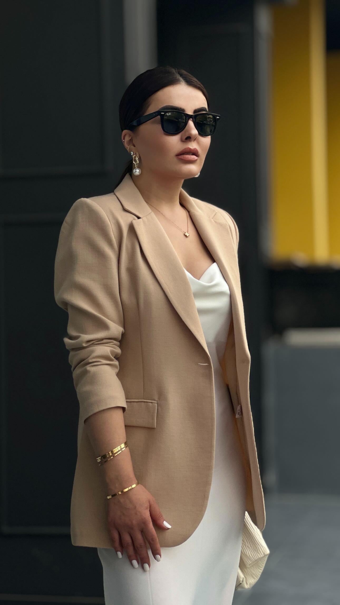 Taş Pamuk Keten Tek Düğme Blazer Ceket