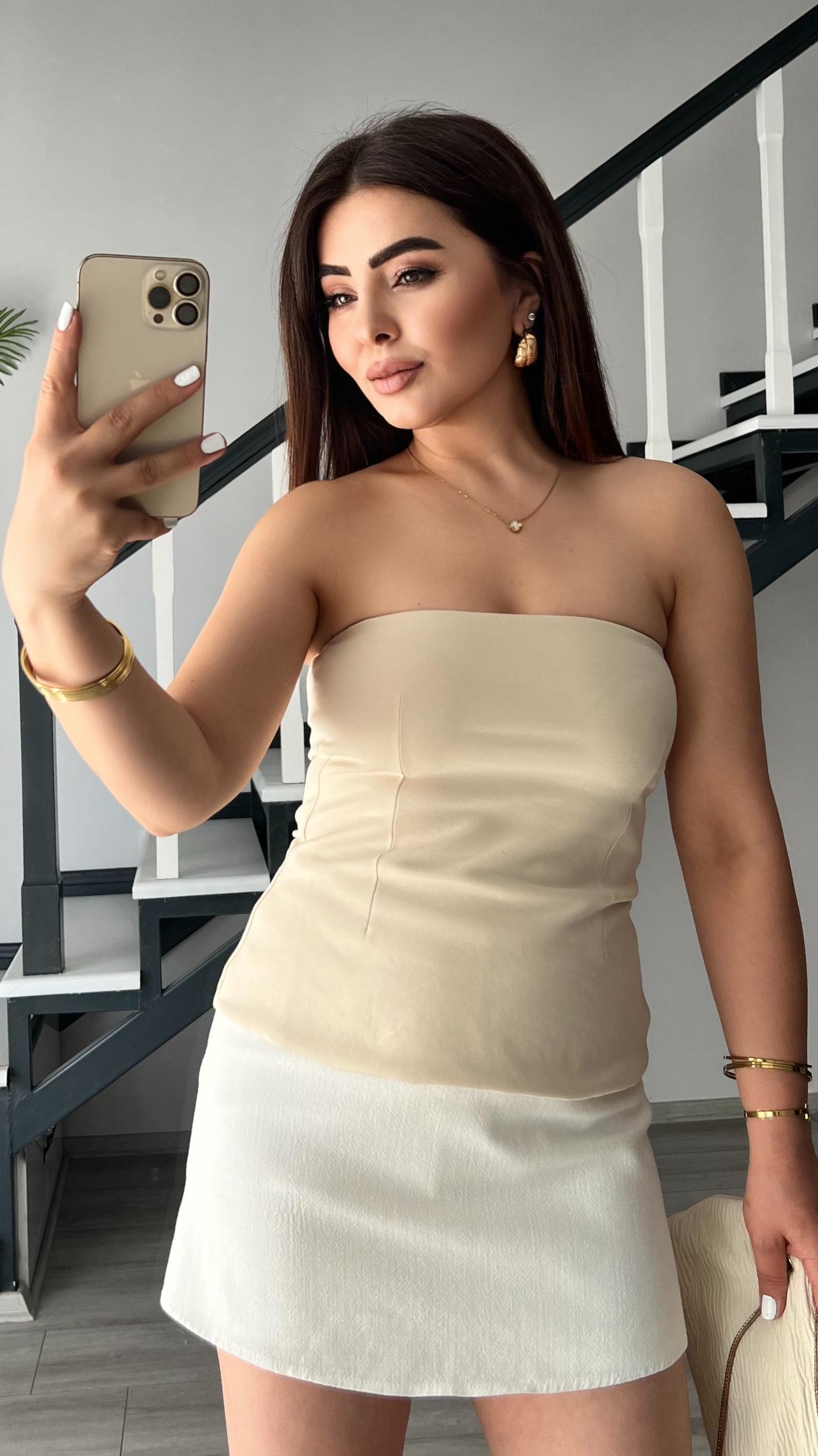 Stone Strapless Blouse