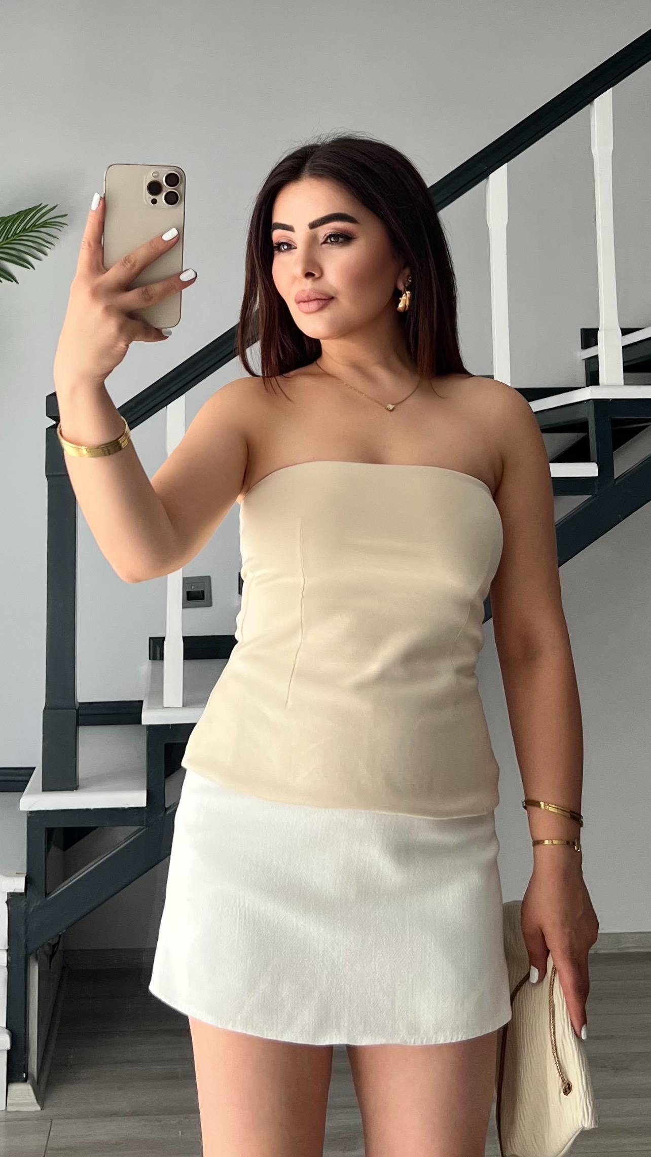 Stone Strapless Blouse